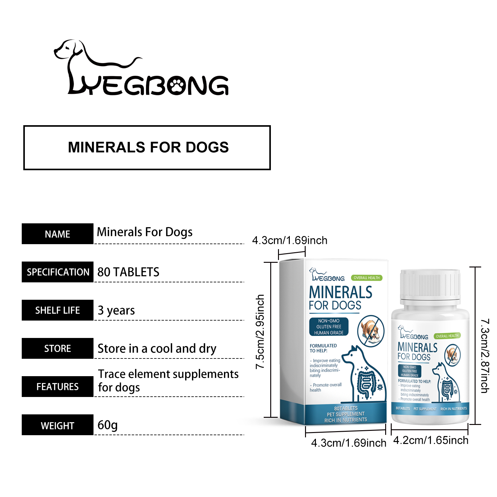 Suplemento Mineral para Perros en Tabletas, 80 Tabletas Chupables de Minerales para Pica, Apetito y Salud Ósea Humano Grado — imagen 9