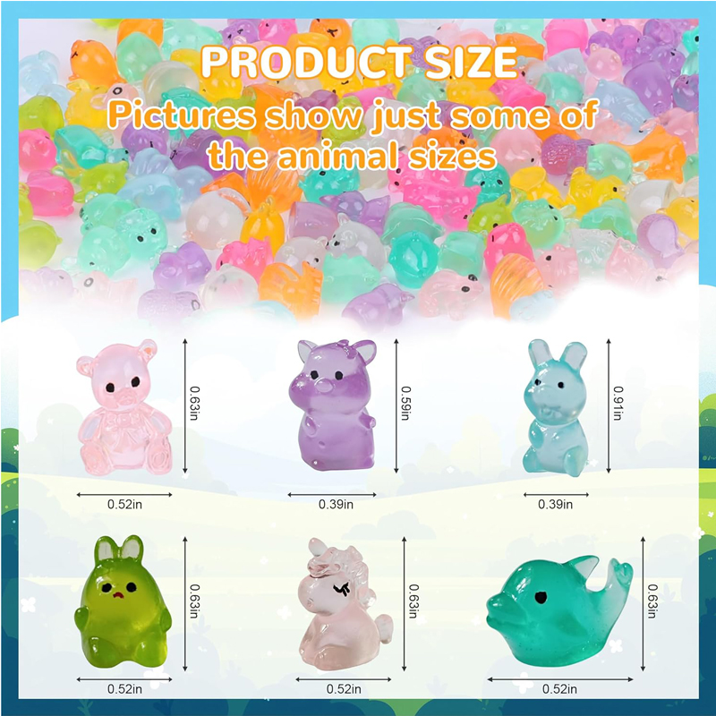 300 Piezas de Bolsas Sorpresa de Animales de Resina, Mini Animales Fosforescentes que Brillan en la Oscuridad, para Adornos DIY, Decoración de Paisajes en Miniatura y Jardines de Hadas — imagen 2