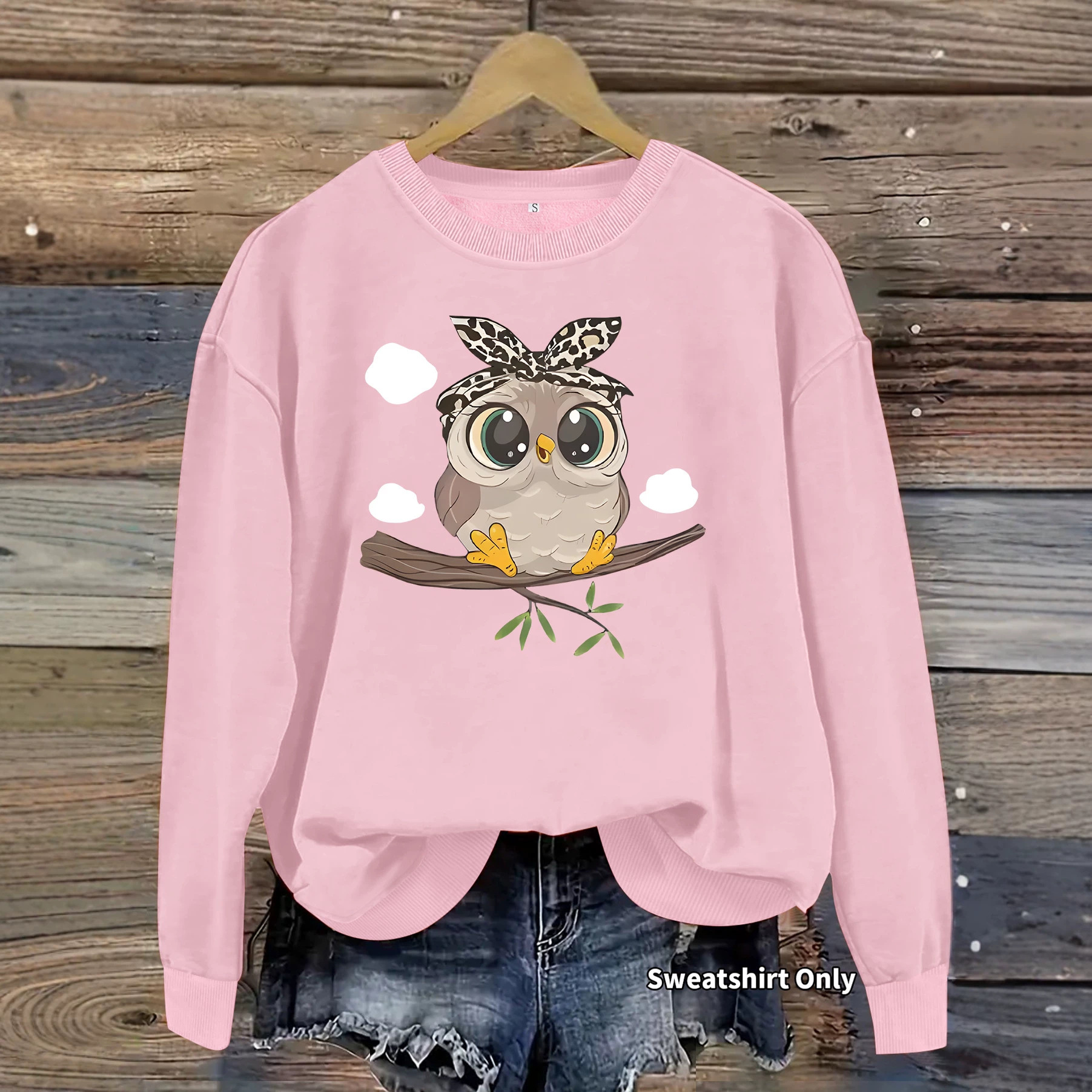 Owl white cloud print loose women's hoodie — image 5