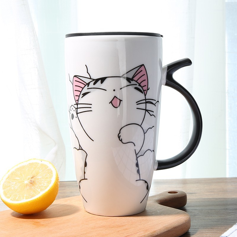 Cute Cat Ceramics Coffee Mug With Lid Large Capacity 600ml Animal Mugs Creative Drinkware Coffee Tea Cups Novelty Gifts Milk Cup — image 4