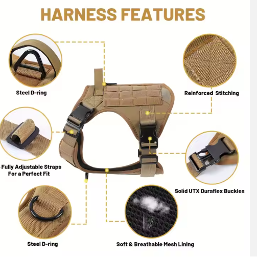 Hiphoppet US Local Tactical Service Dog Harness Vest Adjustable Reflective No Pulling Large Dog Harness With Metal Buckle — image 4