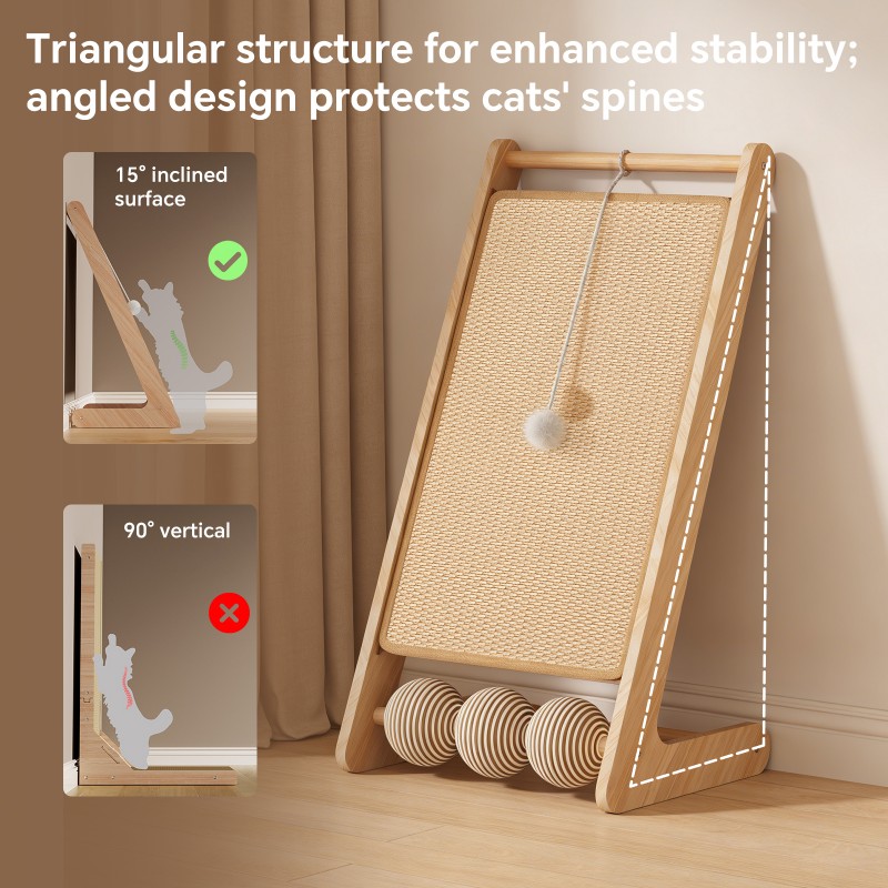 Gato Grande: Rascador Vertical de Sisal con Bolas y Estructura de Madera - Superficie de Rasguño de Sisal, Bola de Tentación para Colgar - Bolas de Sisal para Cuidado de Garras y Entretenimiento — imagen 4