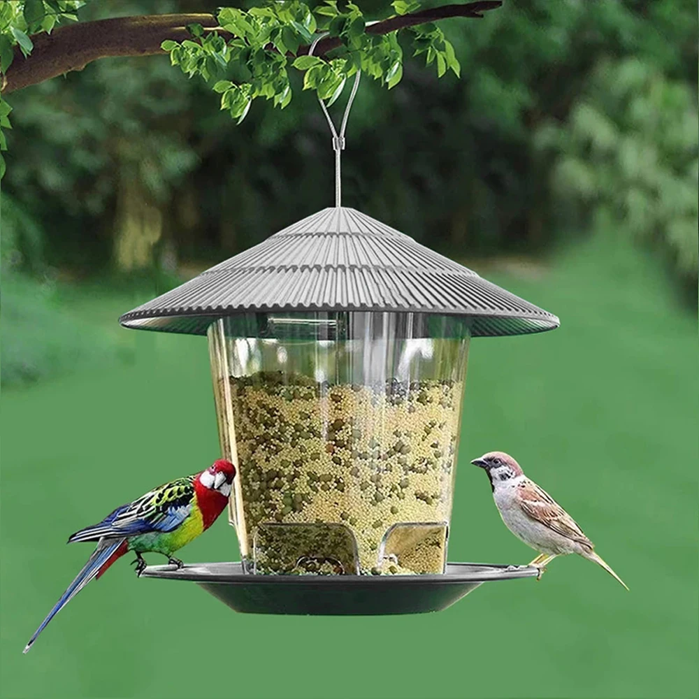 Comedero de pájaros salvajes colgante en gazebo de jardín, contenedor exterior con cuerda de suspensión, casa de alimentación para pájaros domésticos, tipo comedero nuevo — imagen 1