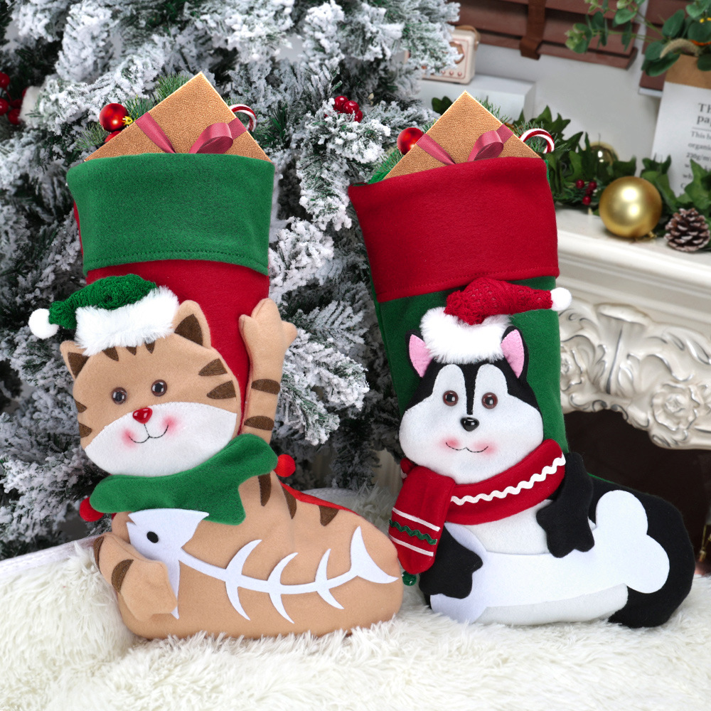 Christmas Decorations Cartoon 3D Creative Cat and Dog Socks Christmas Candy Bags Home Decoration Pendants — image 2