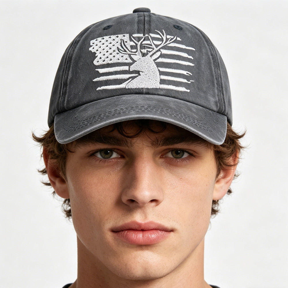 2pcs American Flag Deer Embroidered Baseball Cap - Vintage Washed Cotton Hat, Adjustable Unstructured Low Profile, Hunting Outdoor Cap For Men Women — imagen 1