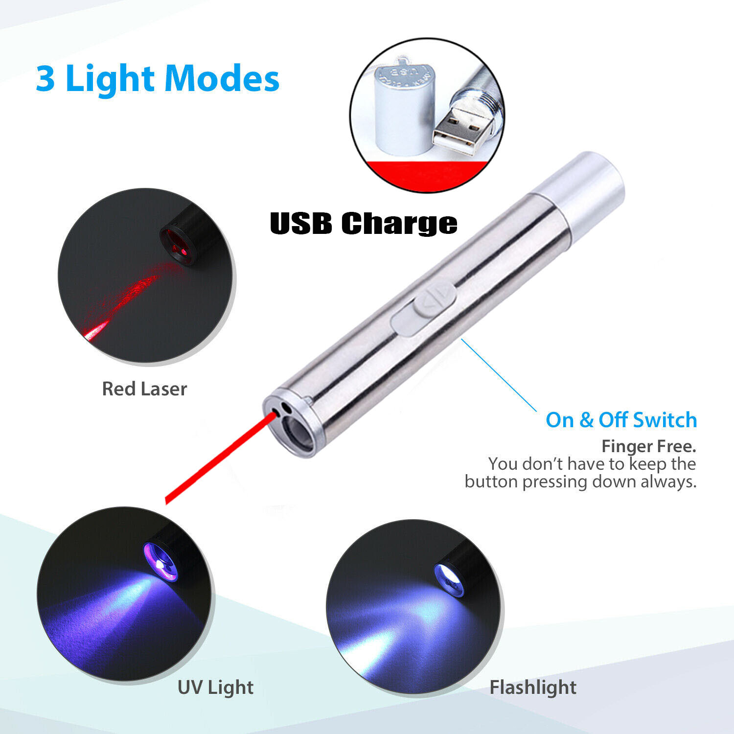 2PCS USB Rechargeable Red Laser Pointer Pen Cat Dog Toys LED Flashlight UV Light — image 12