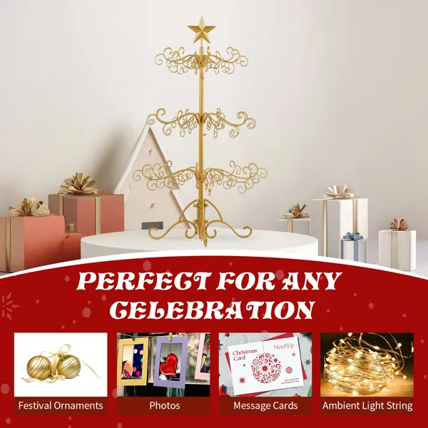 Wrought Iron Christmas Tree, Metal Ornament Display Tree Stand For Holiday Party Home Decor, Indoor & Outdoor Decor Hanger, Gold — image 8