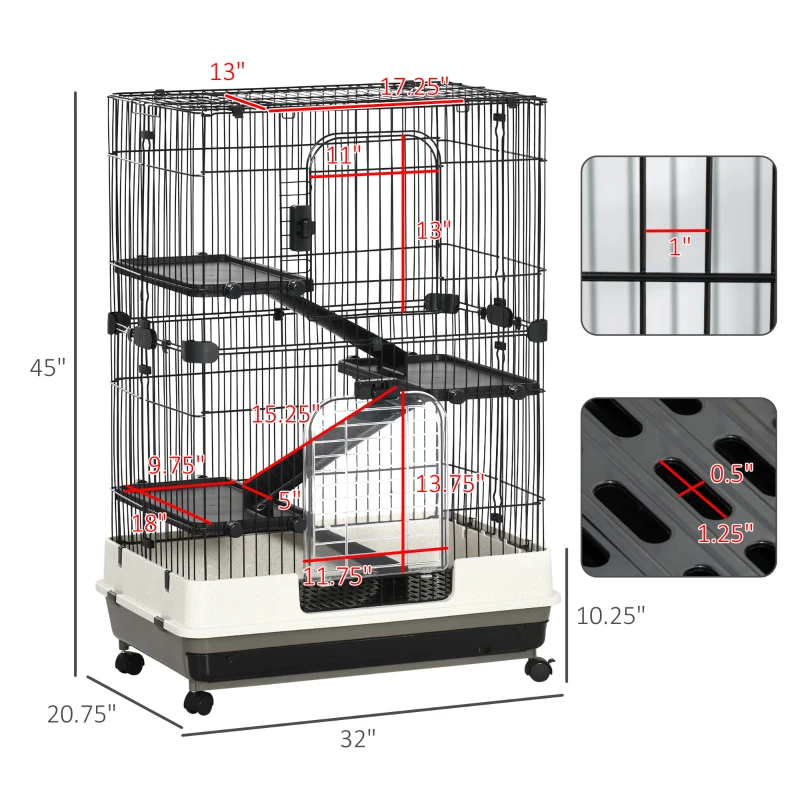 4-Level Small Animal Cage Rabbit Hutch With Universal Lockable Wheels, Slide-out Tray For Bunny, Chinchillas, Ferret, Black — imagen 1