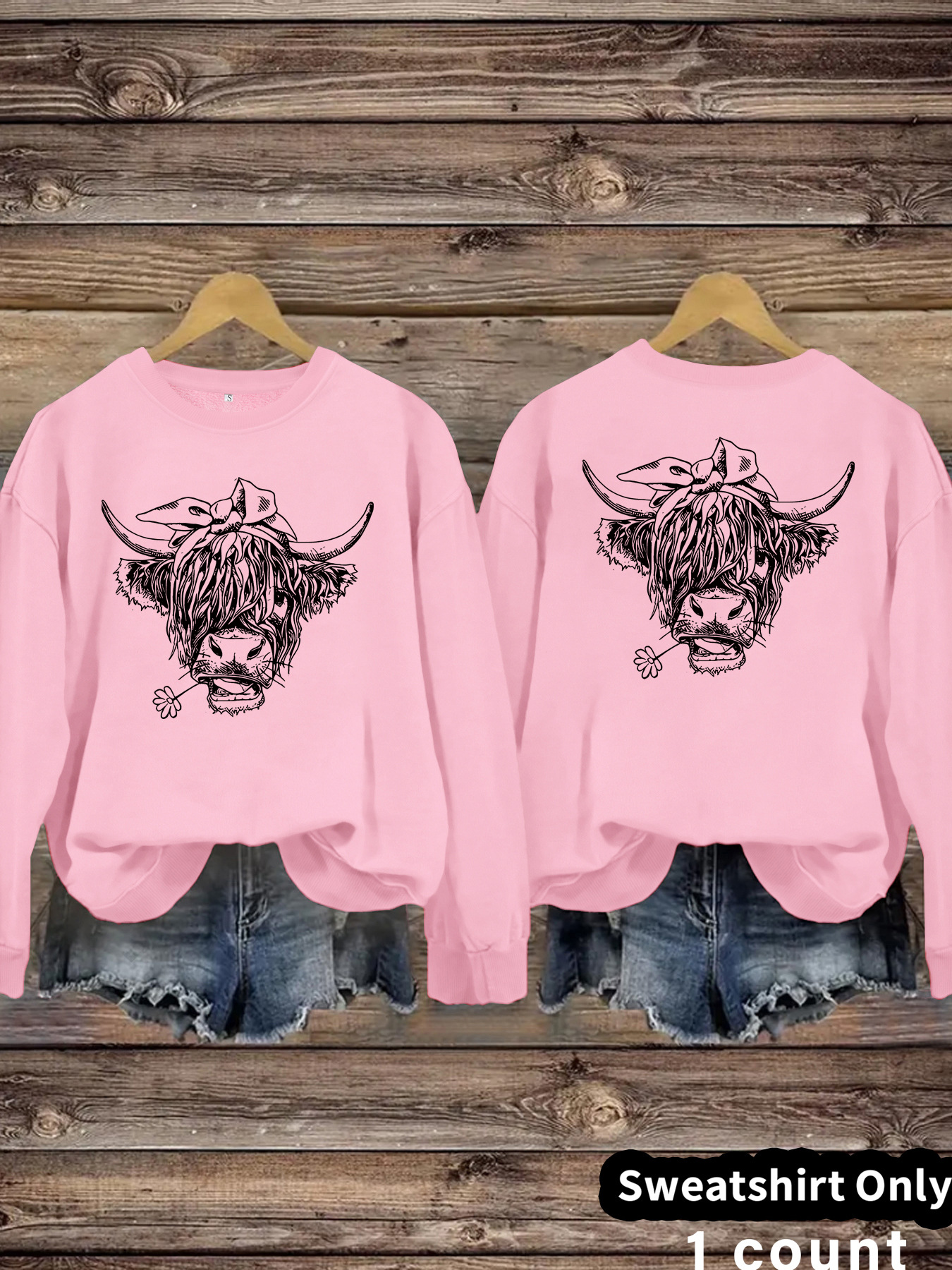Cowboy Highland Cow Printed Loose Women's Velvet Hoodie — image 8