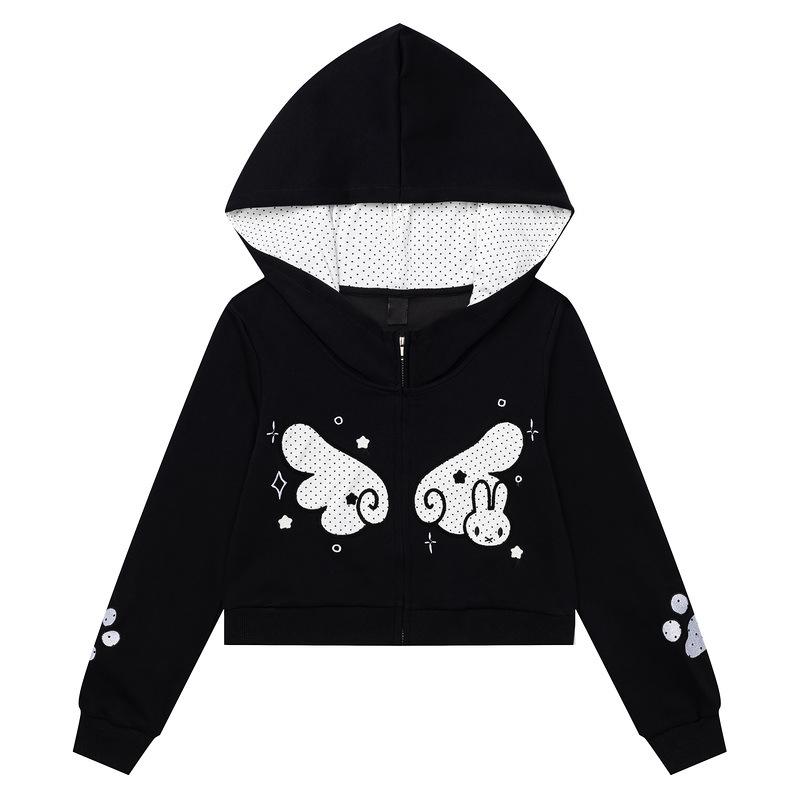 Grey short rabbit wing printed hooded cardigan — image 3