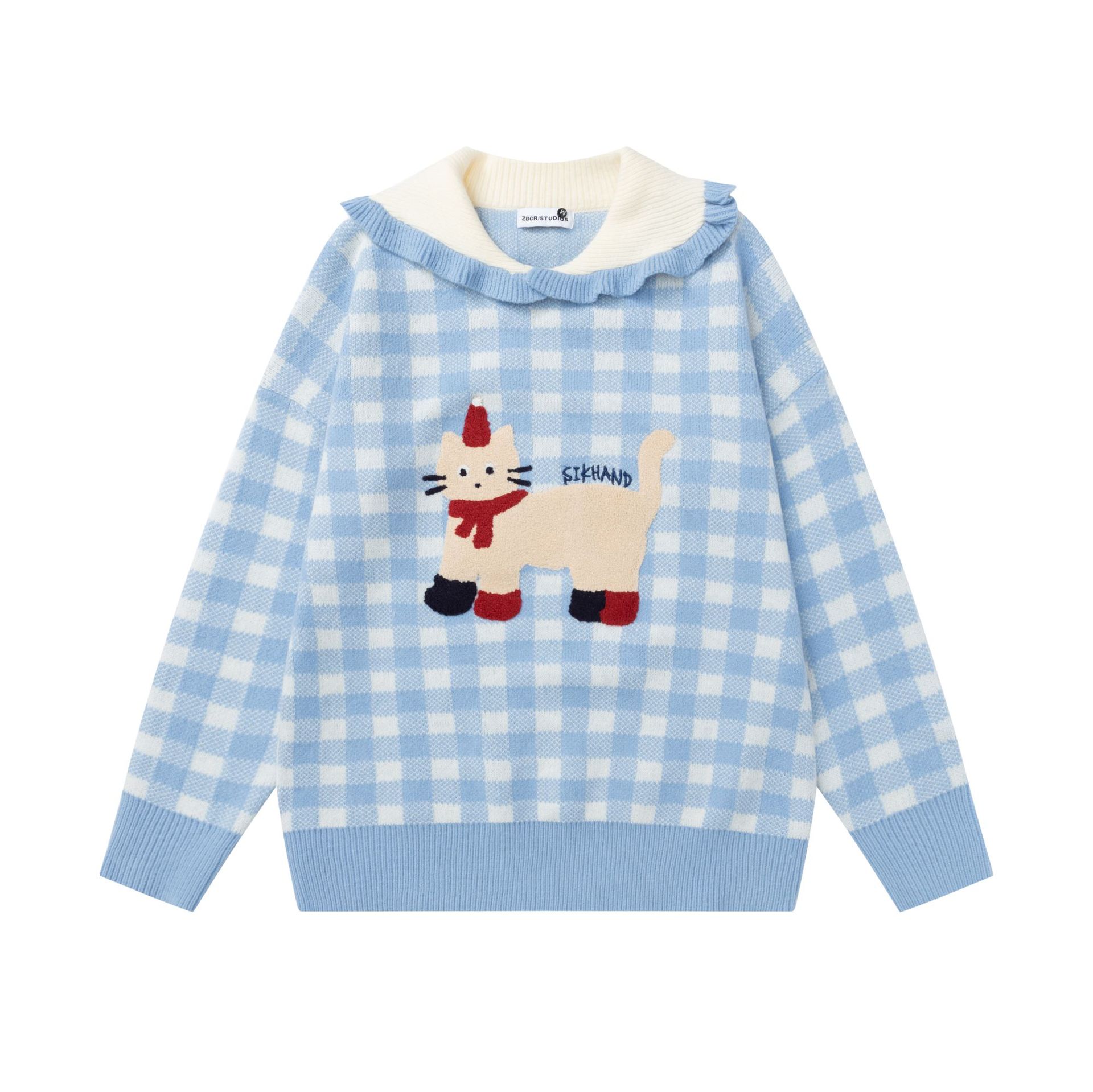 Big collar cat embroidered sweater — image 1