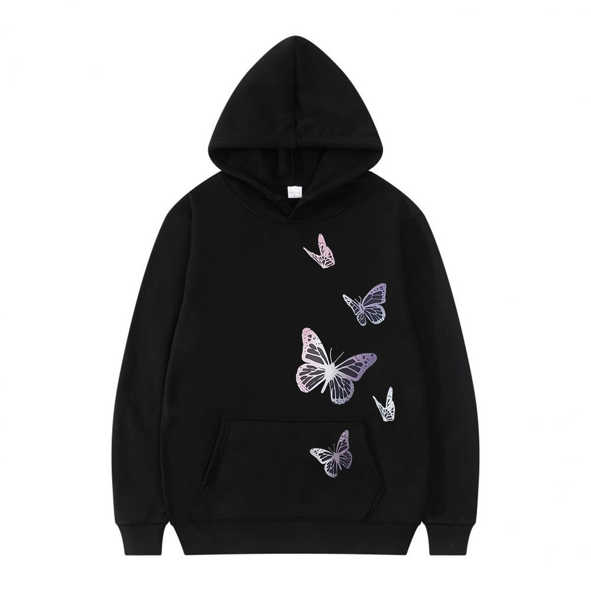 Fleece Lined Hooded Sweatshirt Couple Loose Casual Sporty Trendy Butterfly Design — image 1
