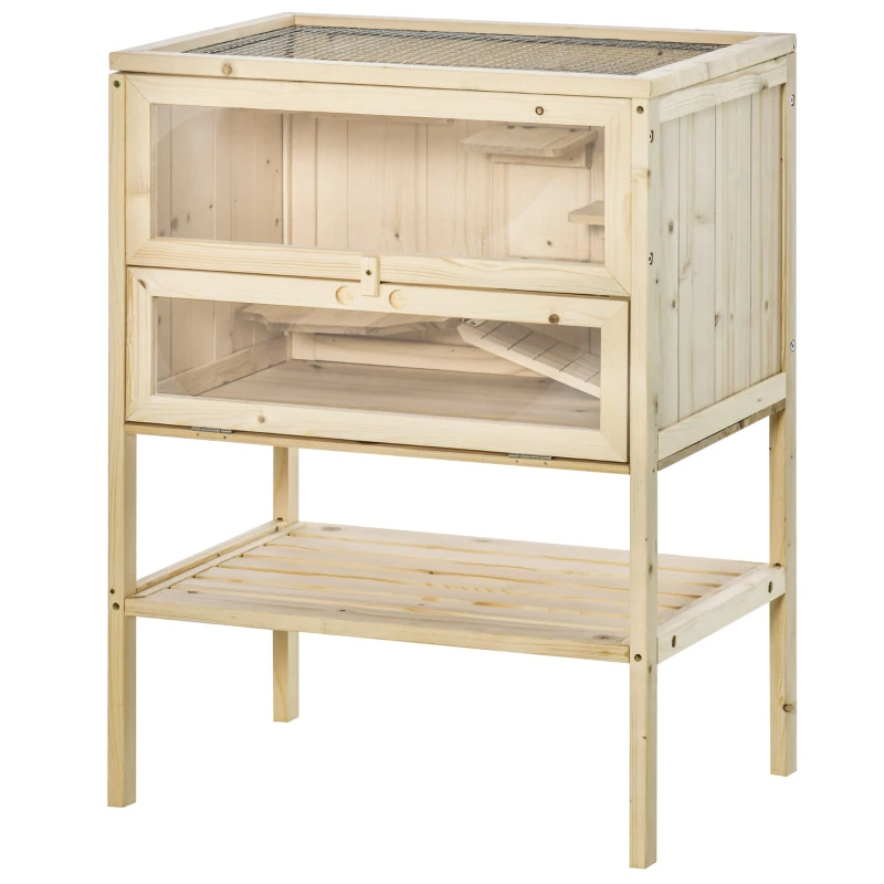 3-Tier Wooden Hamster Cage Mice And Rat Cage Small Animals Hutch With Openable Top, Front Door, Shelf, Natural Wood — imagen 5