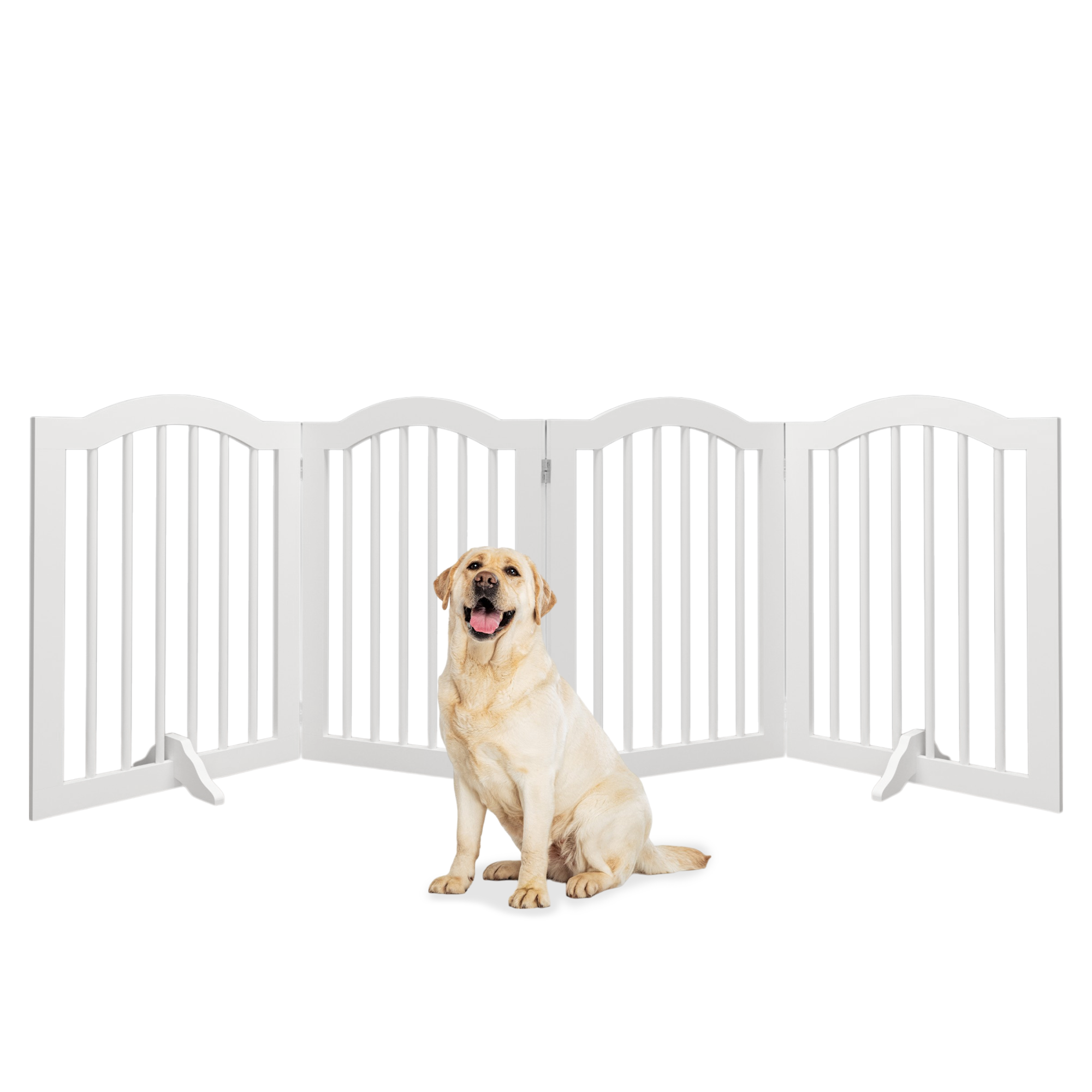 27.6 Height Tall Freestanding Pet Gate, 4 Panels Foldable Dog Gate, Solid Wood Folding Safety Fence Wooden Dog Gate With 2 Pcs Support Feet Ideal For Stairs, Doorways, Halls, Kitchens — image 1