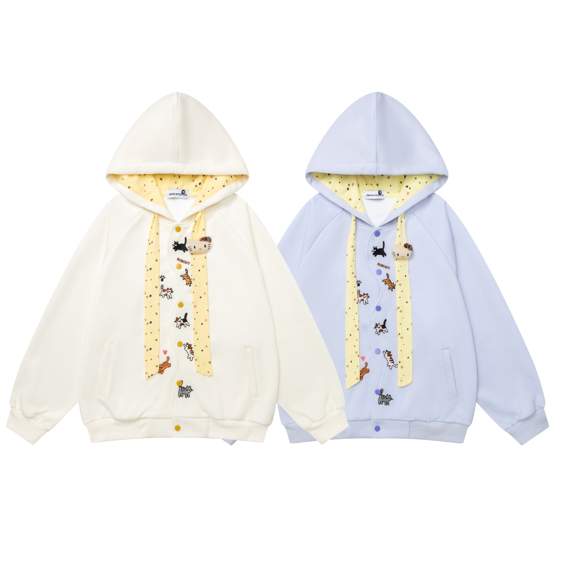 Full printed kitten contrasting hooded sweatshirt — image 6