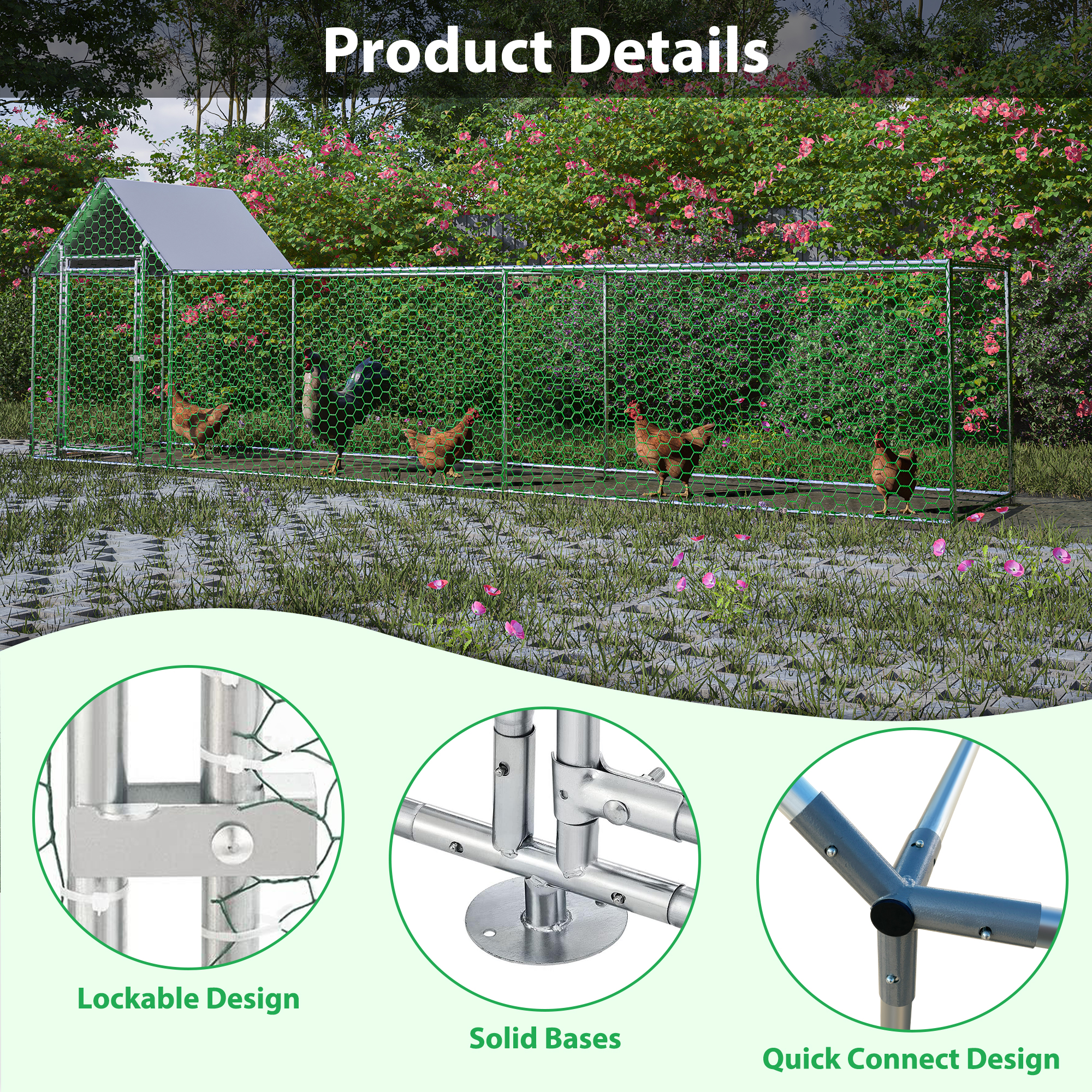 Casa de Pollos Metálica Corral para Gallinas Vivienda para Pájaros Galpón con Cubierta — imagen 3