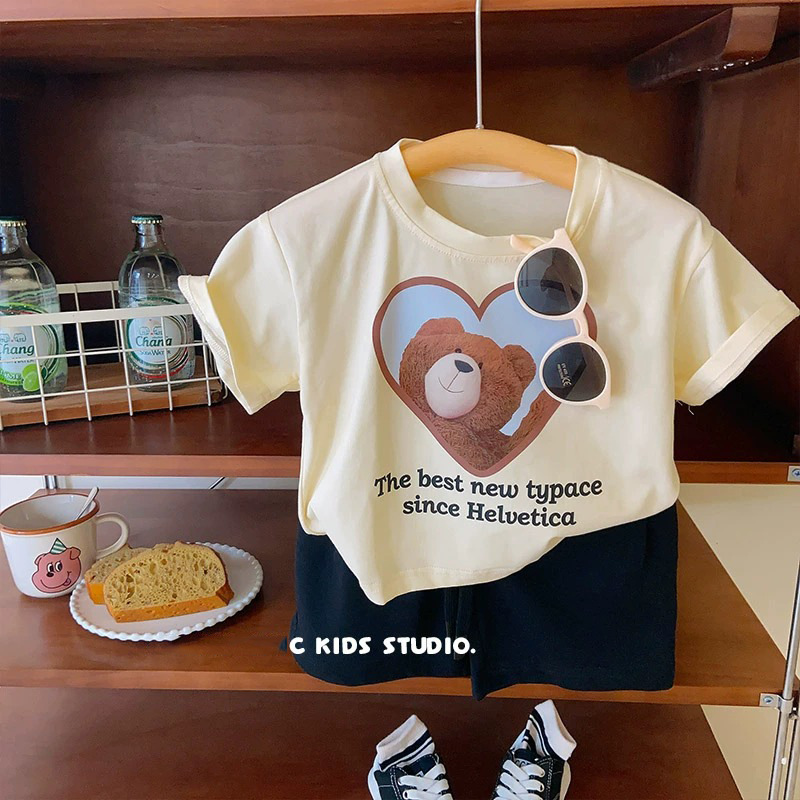 Children's Short Sleeve T-Shirt Cute Baby Cartoon Bear Mid and Small Boys and Girls Top — image 3
