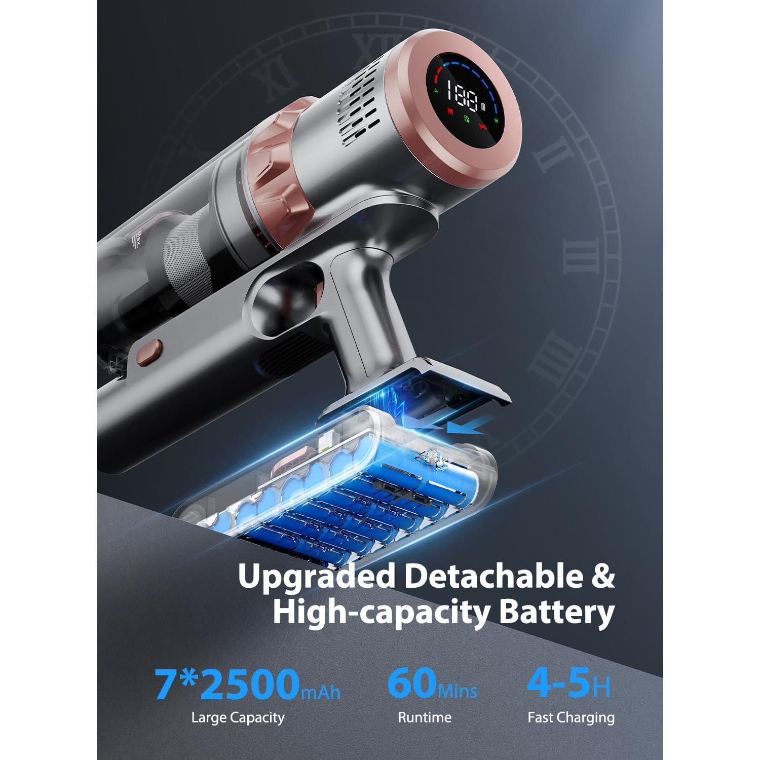 Aspiradora de mano inalámbrica para pelo de mascota con 45KPa de potente succión, pantalla táctil LED, 60 minutos de batería, ligera para el hogar — imagen 12