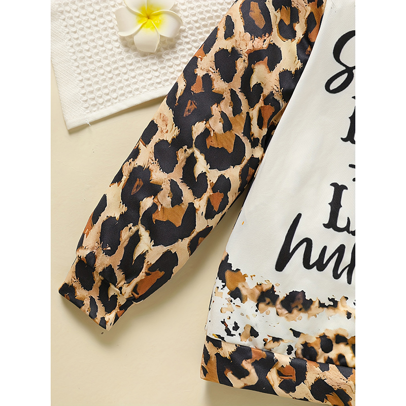 Toddler Girls Fall Winter Outfits Leopard Letter Print Crewneck Long Sleeve Sweatshirt Top & Sweatpant 2 Piece Clothing Set — image 4