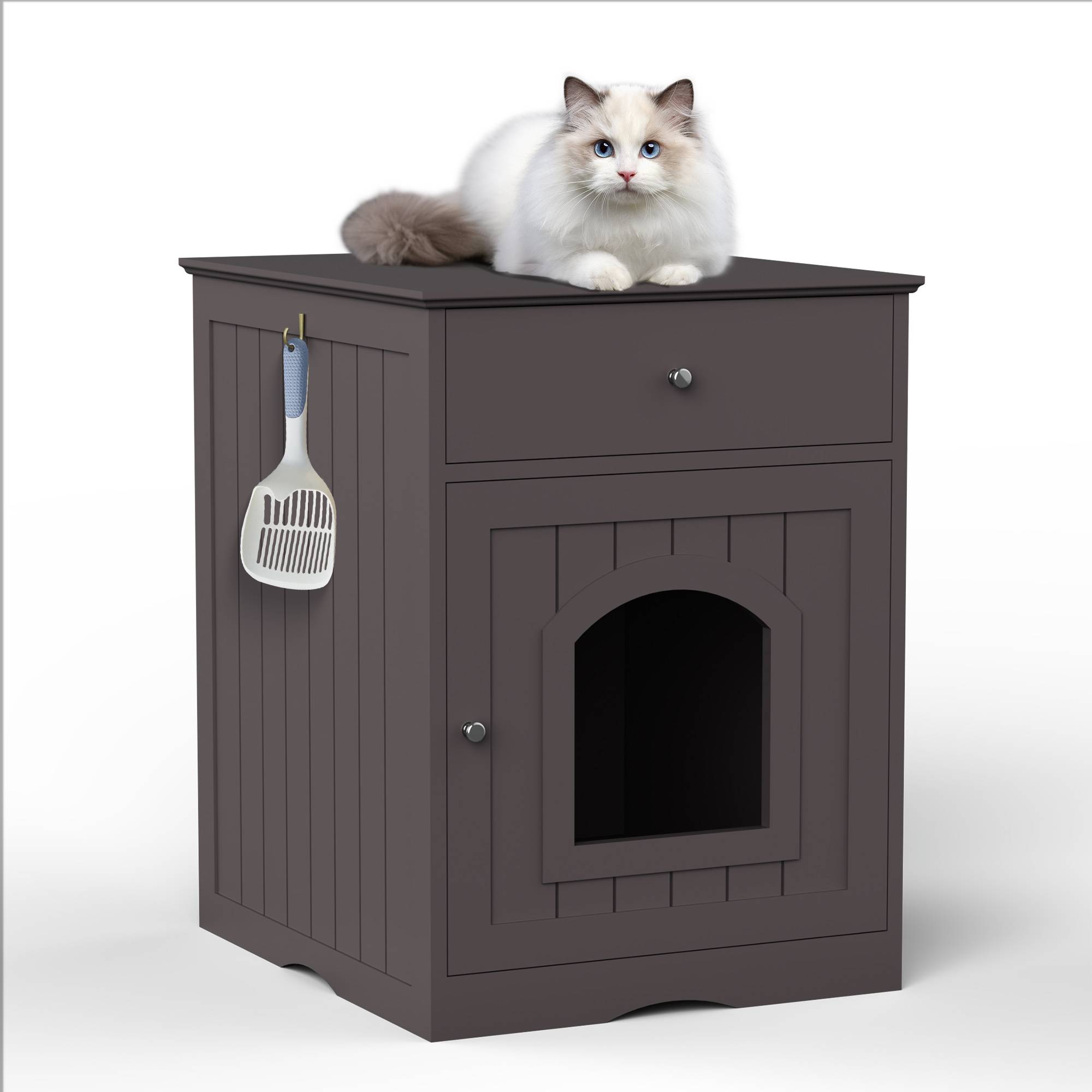 Wooden Pet House Cat Litter Box Enclosure With Drawer, Side Table Indoor Pet Crate — image 7