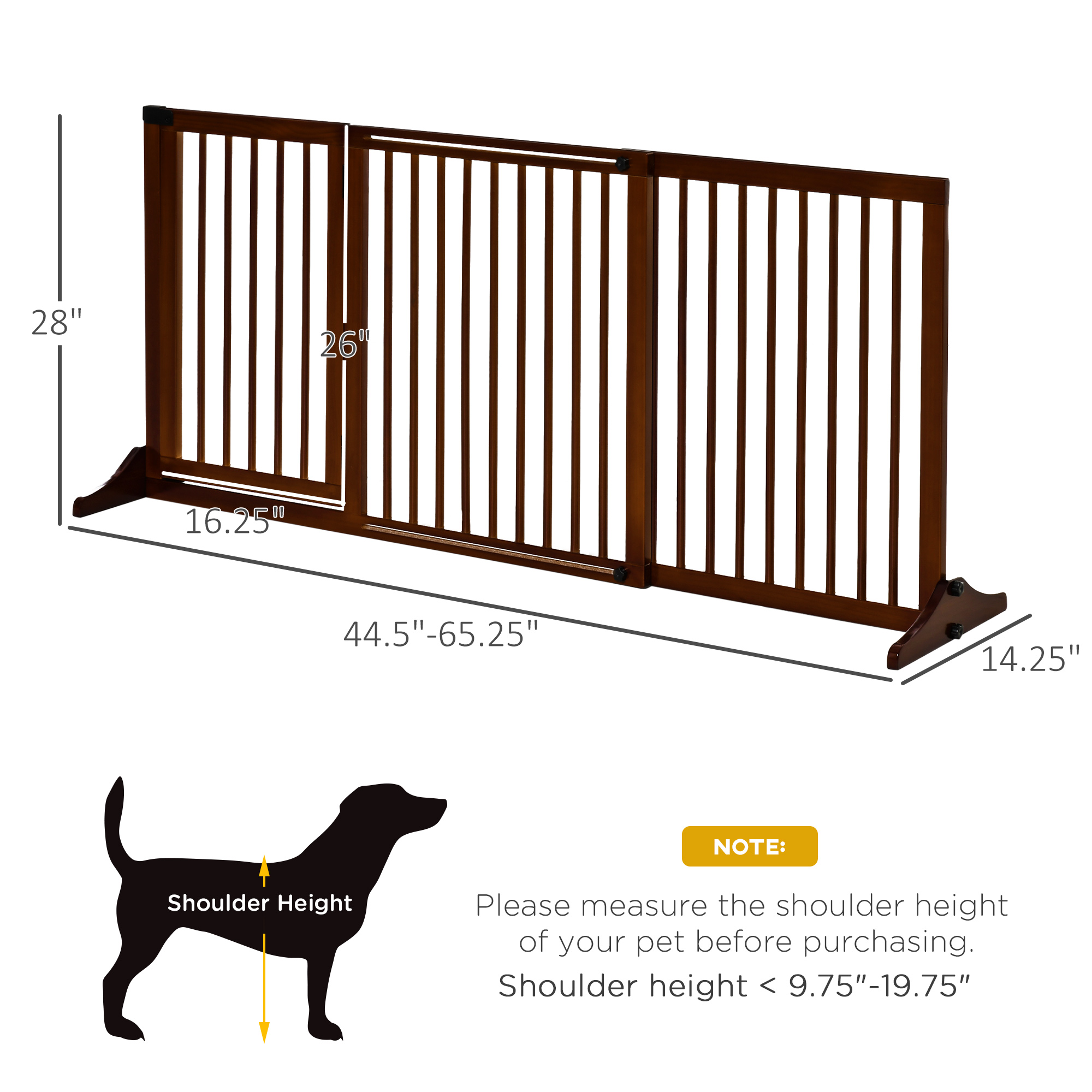 Freestanding Length Adjustable Wooden Pet Gate With Lockable Door 3 Panels, Brown — image 2