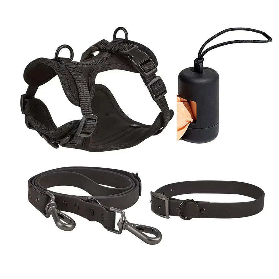 Luxury Waterproof PVC Neoprene Pet Poop Bag Dispenser Set, Dog Harness, Leash Collar Set for Dog — image 3