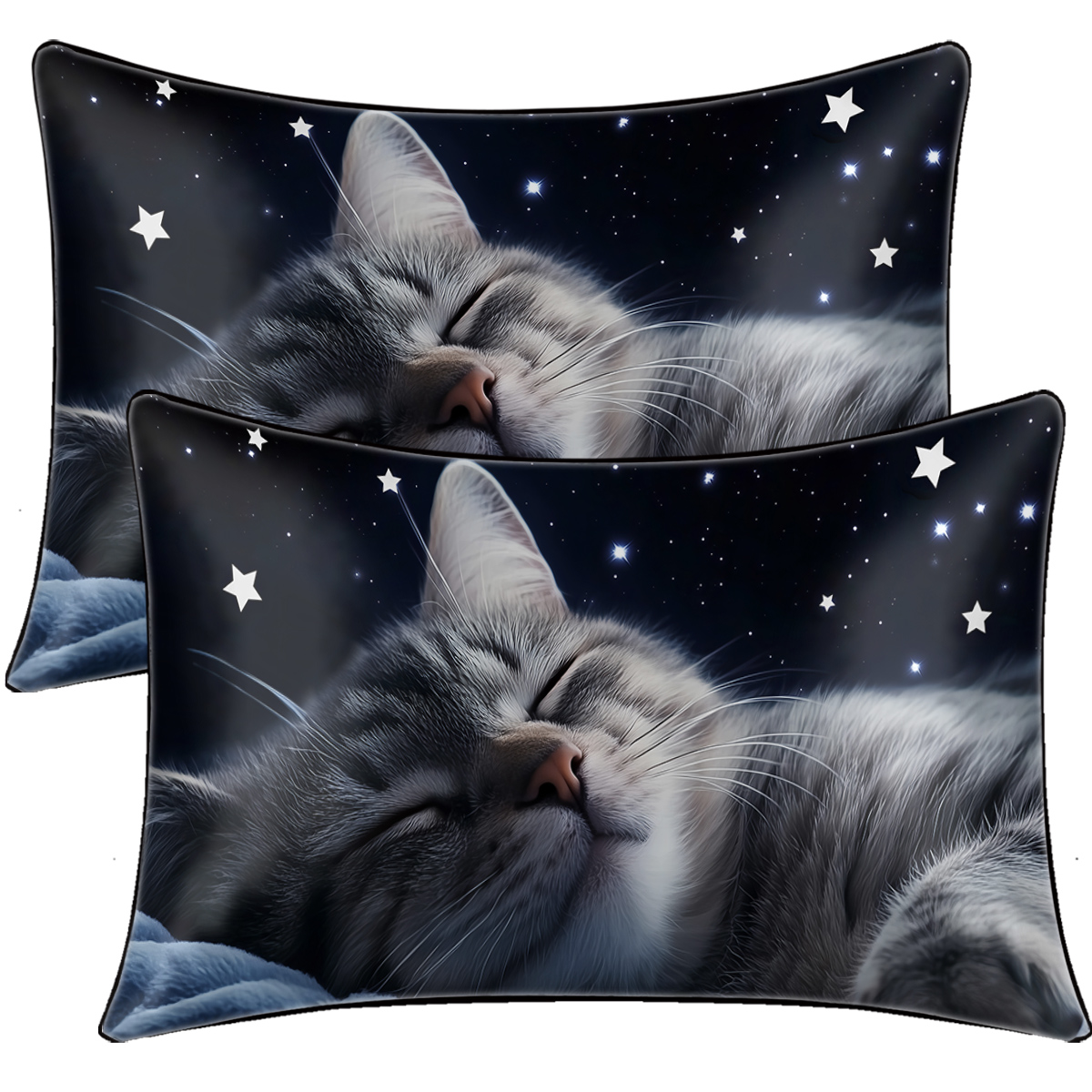 2 Piezas de Fundas de Almohada de Satén Con Estampado de Gatos y Cielo Estrellado, Suaves y Delicadas Con la Piel, Aptas Para Todas las Estaciones — imagen 7