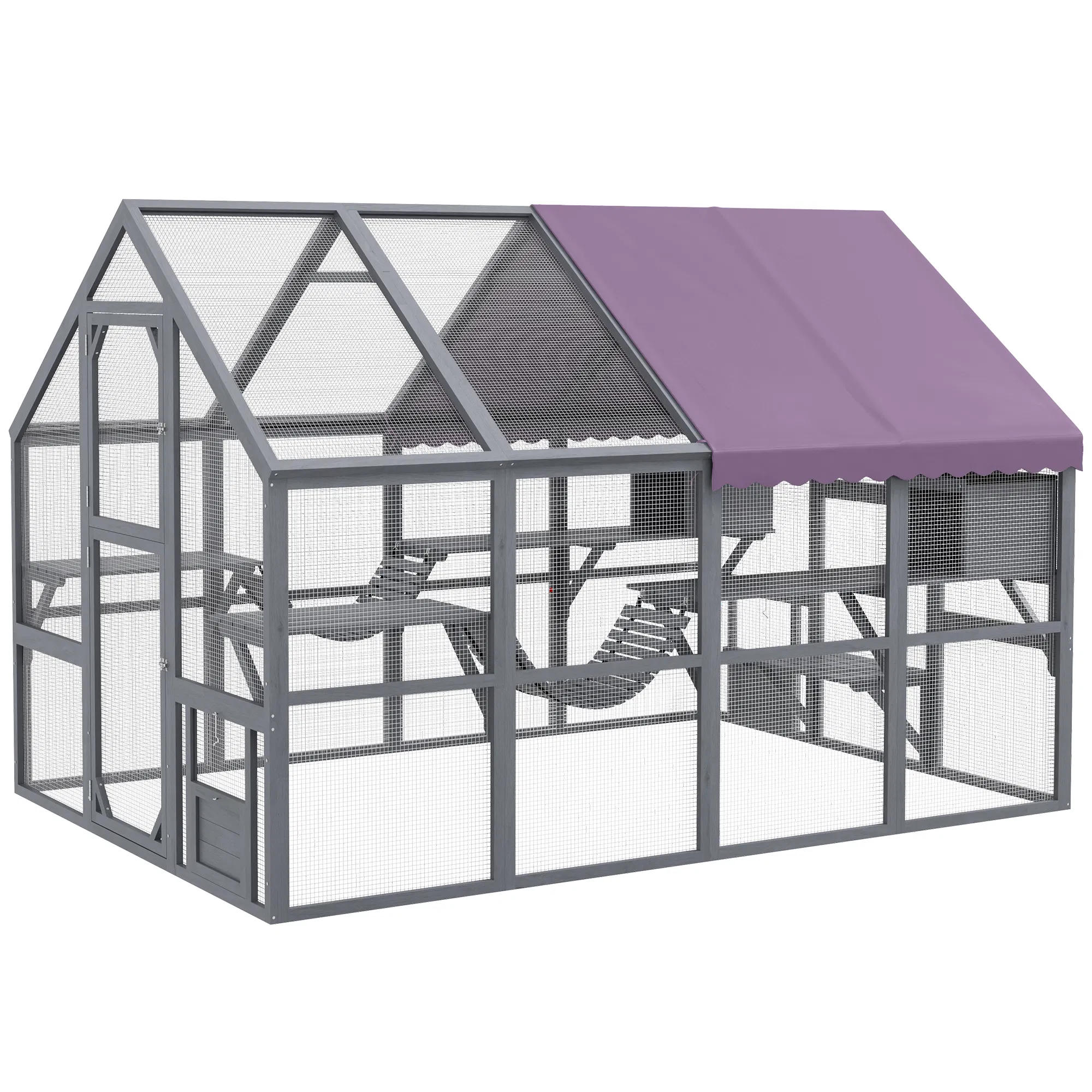 Outdoor Cat Enclosure Wooden Feral Cat House w/ Weatherproof Canopy, Bridges, Resting Boxes, Platforms, for 3-6 Cats — image 1