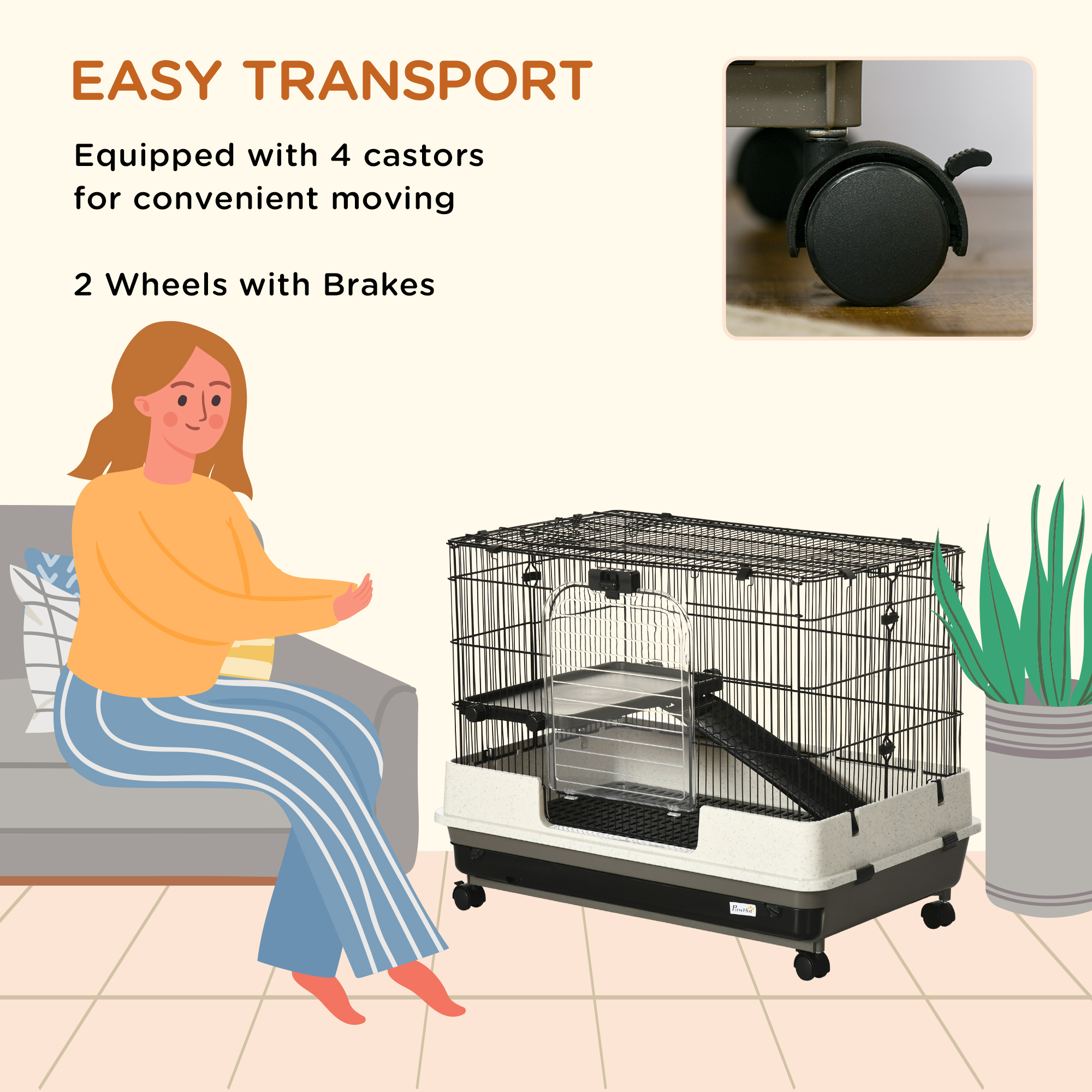 Jaula Compacta con Ruedas de 2 Niveles y Plataforma para Conejos, Hámsters, Chinchillas y Jerbos, con Amplio Espacio Vital — imagen 2