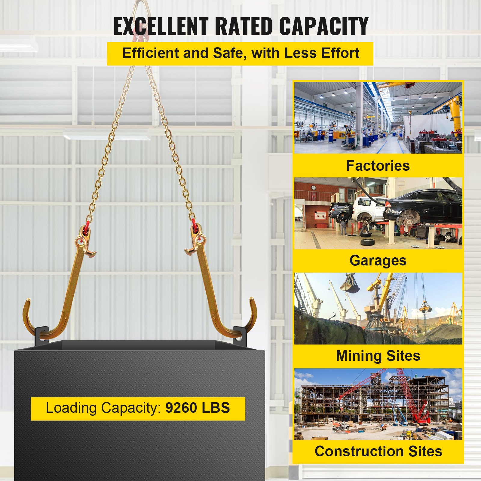 V Bridle Chain, 5/16 In X 2 Ft Bridle Tow Chain, Grade 80 V-Bridle Transport Chain, 9260 Lbs Break Strength With TJ Hooks And Crab Hooks, Heavy Duty Pear Link Connector And Chain Shorteners — imagen 3
