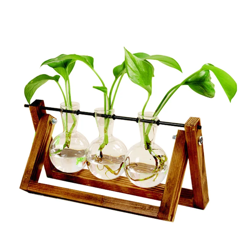 Terrarium Creative Hydroponic Plant Transparent Vase Wooden Frame vase decoratio Glass Tabletop Plant Bonsai Decor flower vase — image 1