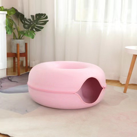 Felt Donut Cat Bed with Zipper Cat Tunnel and Cat Toy Double-Layer Pet Bed for Cats — image 3