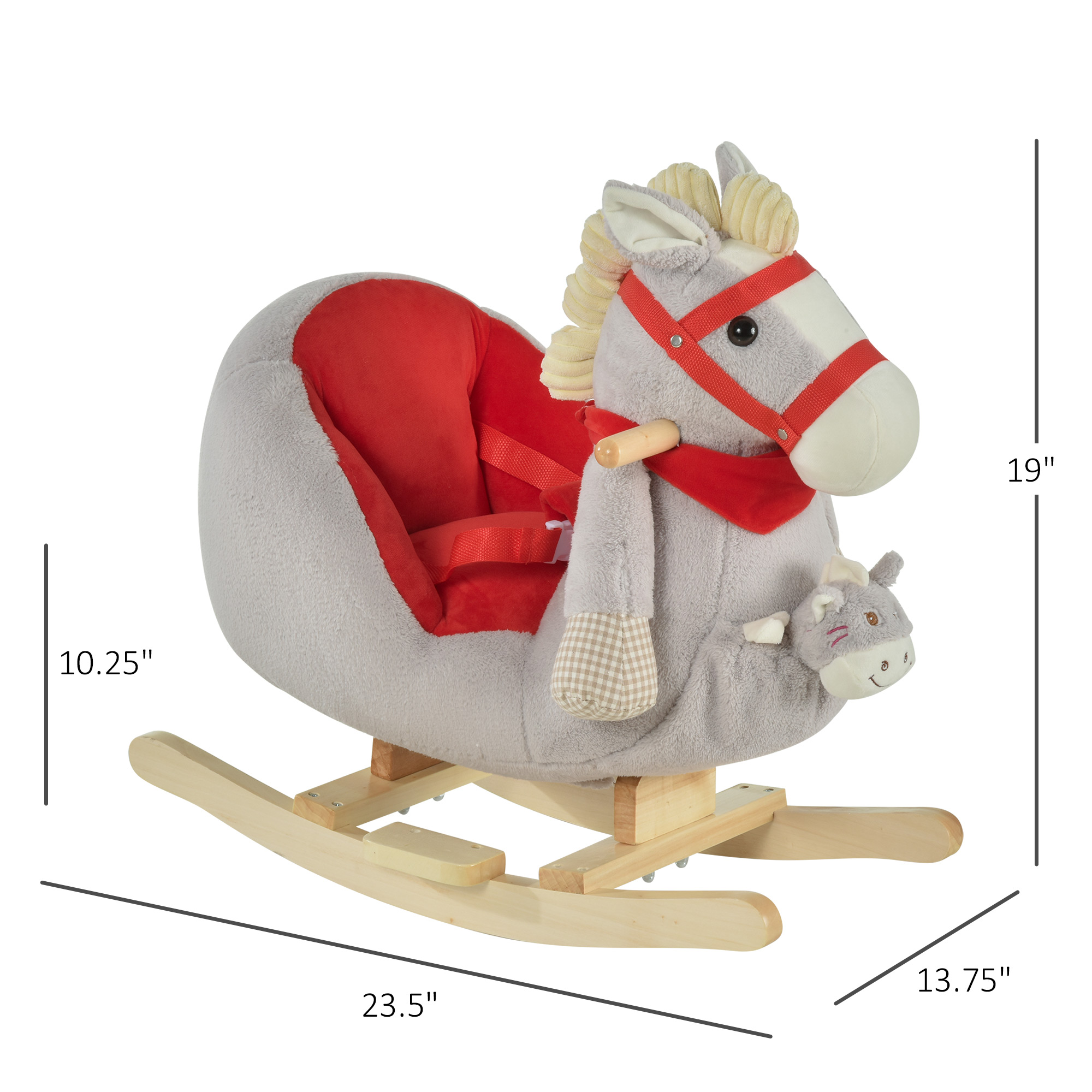 Kids Ride-On Rocking Horse Toy, Rocker with Lullaby Song, Hand Puppets & Soft Plush Fabric for Children 18-36 Months, Gray — image 5