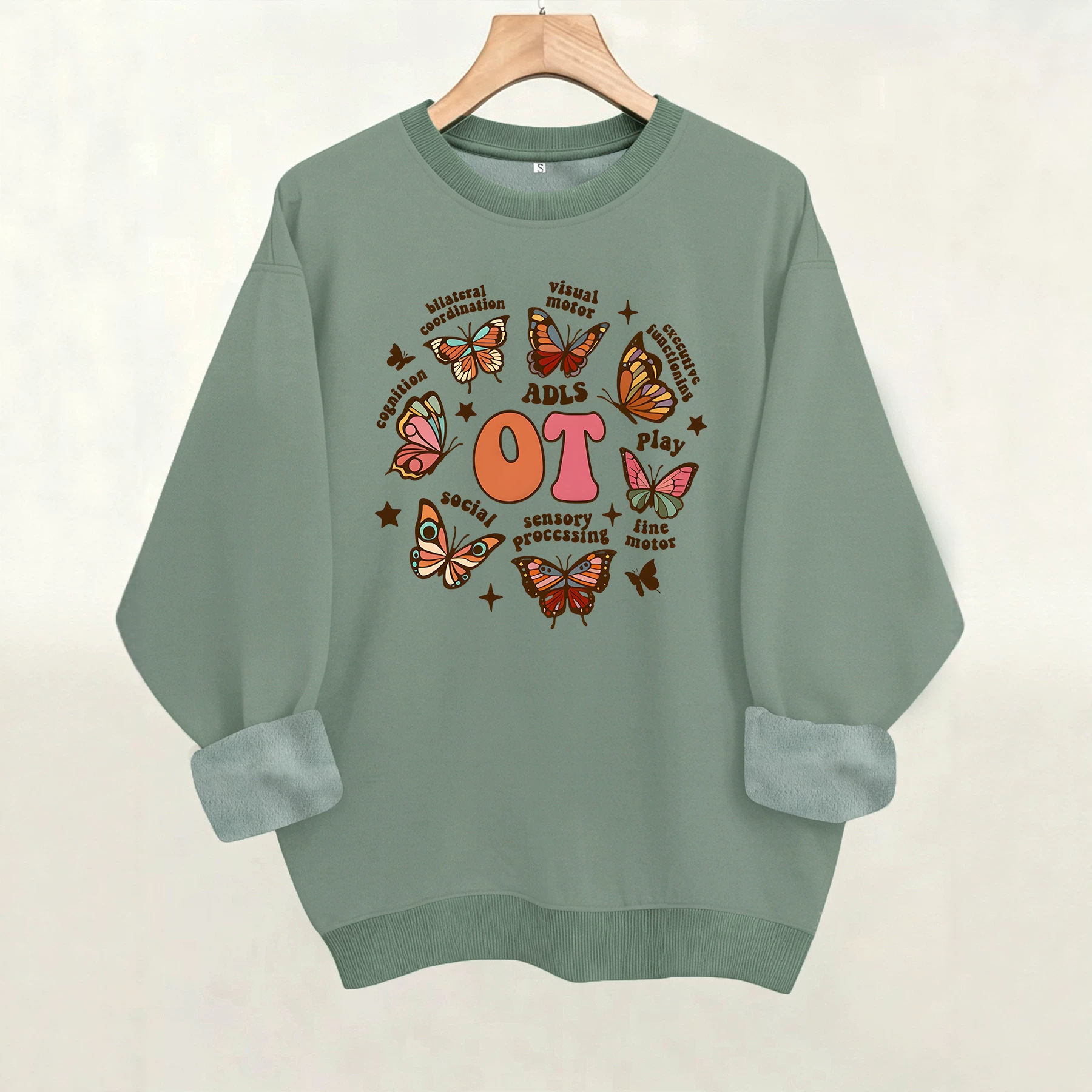 Butterfly print round neck fleece hoodie — image 6