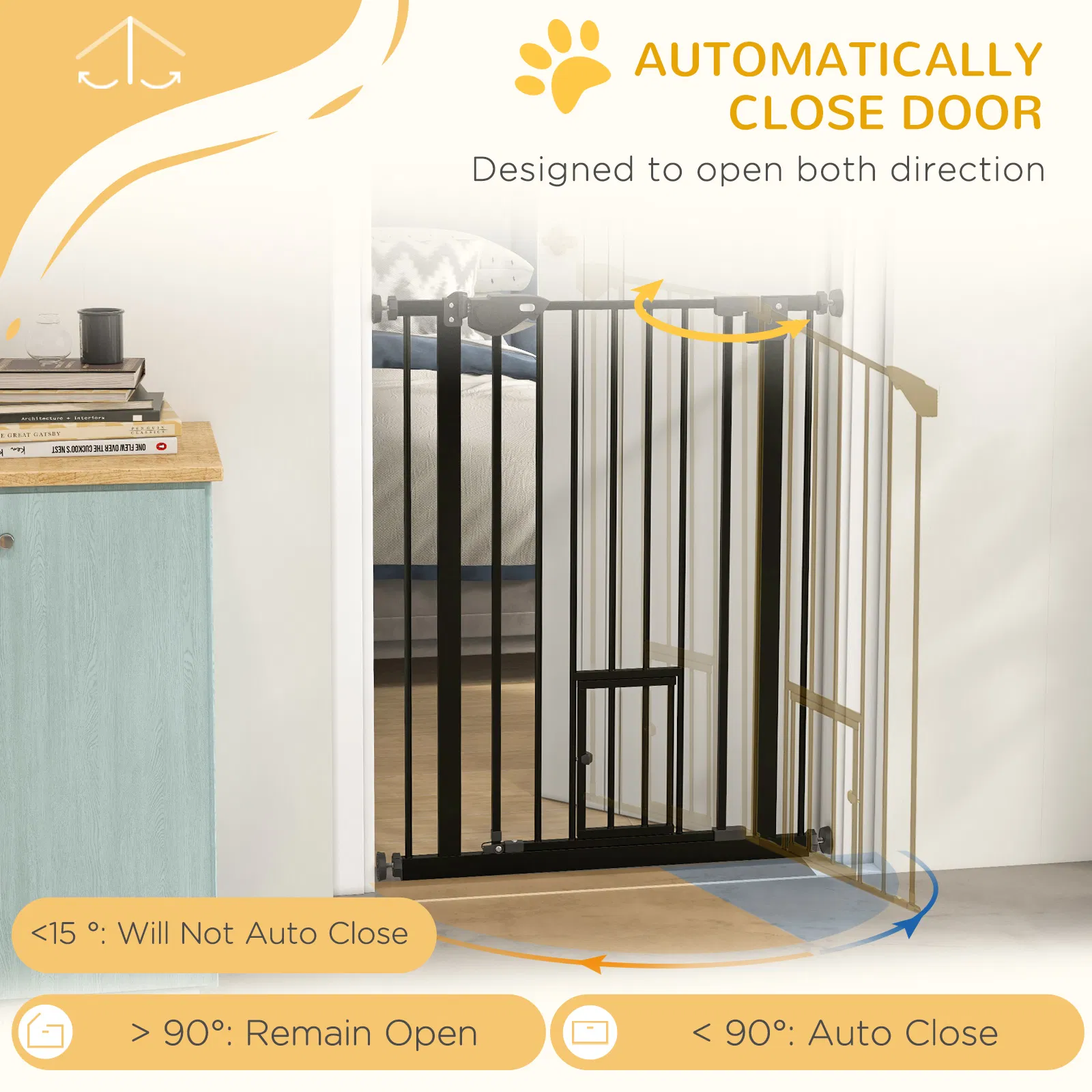 36" Easy Open Indoor Dog Gates for Doorways, House, Stair - Black — image 3
