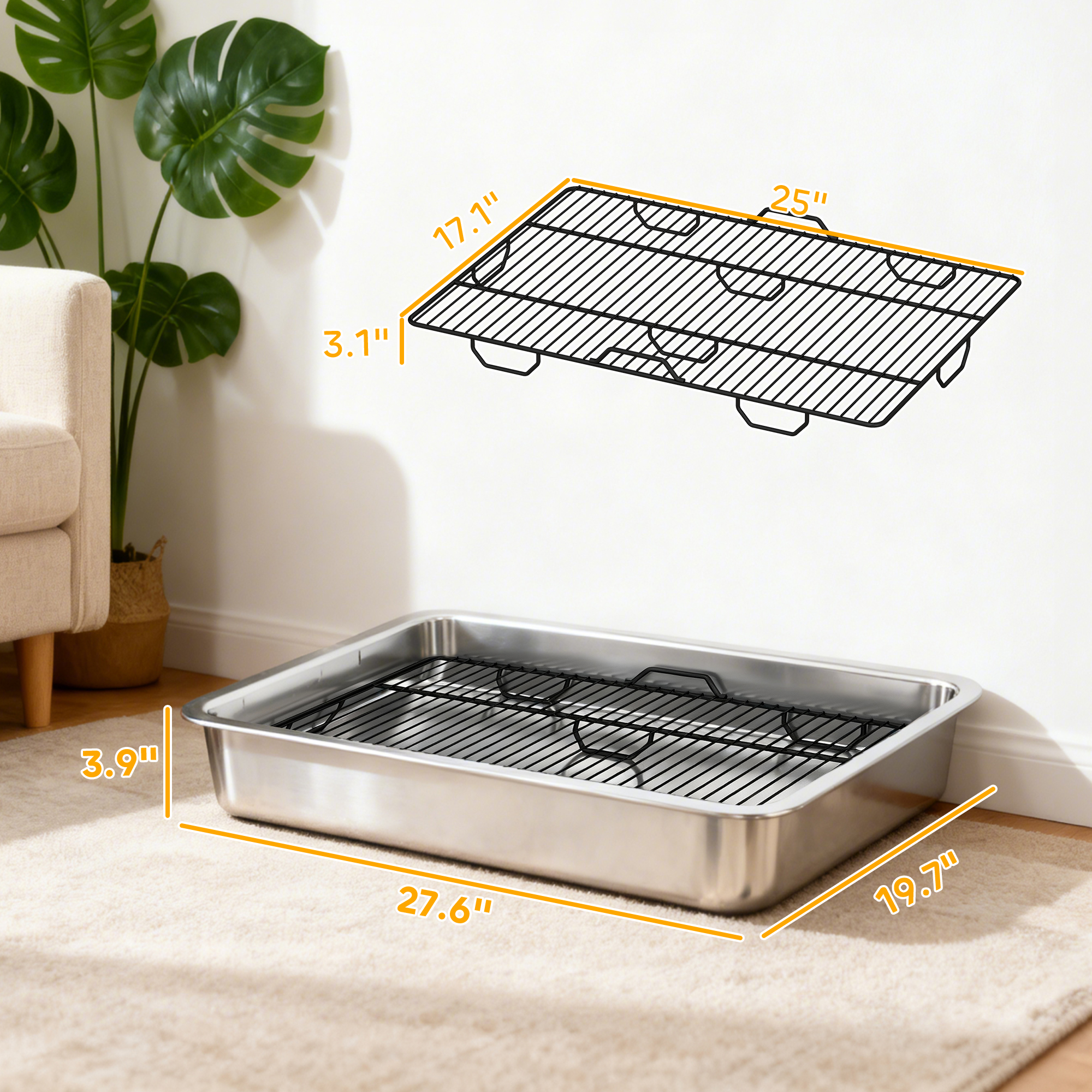 Dog Potty Tray Stainless Steel for Small and Medium Dogs, Dog Training Tray for Porch, Bathroom, Balcony, 28" x 20" x 4" — image 4