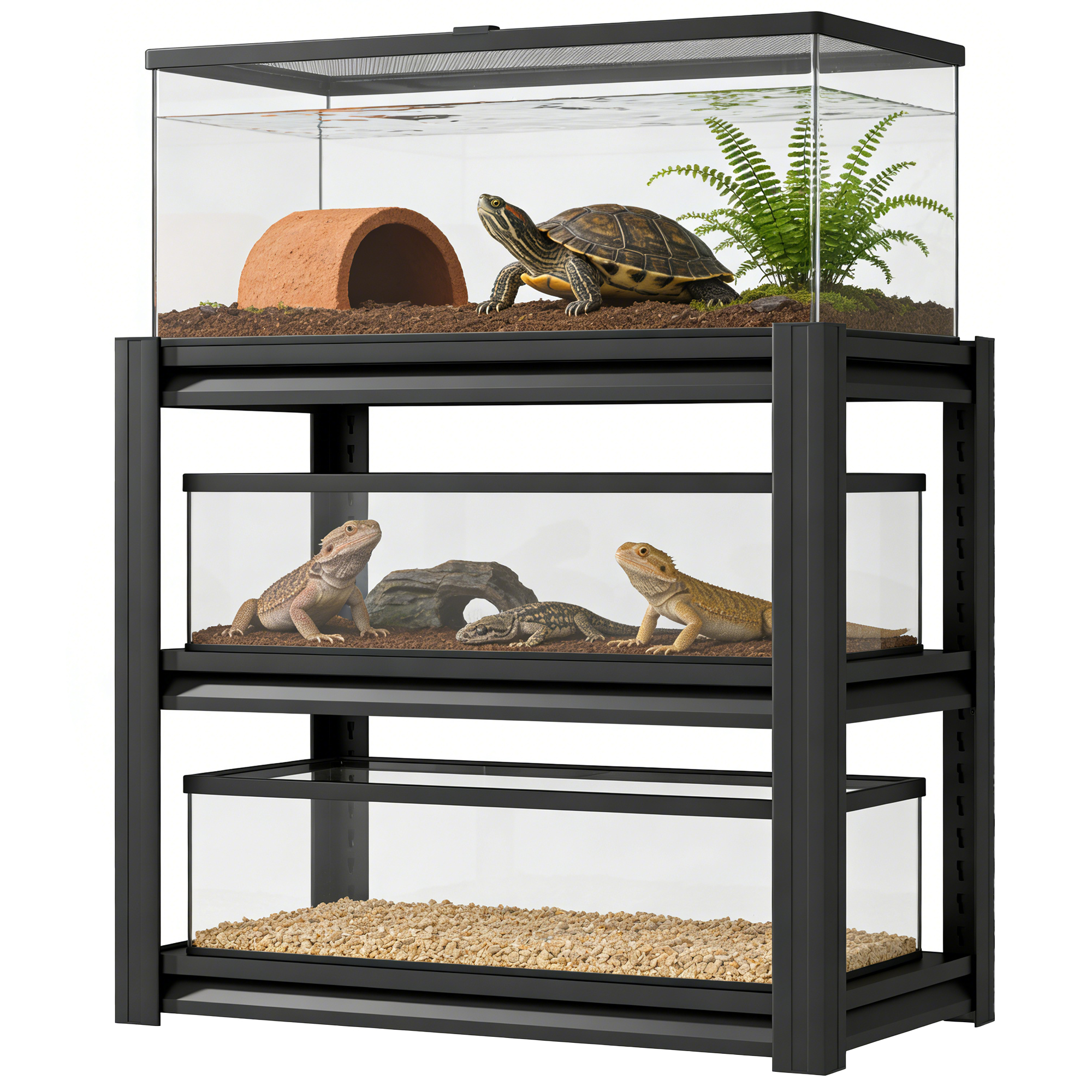 Soporte para Acuario de 20-30 Galones - Soporte Metálico para Acuario, 34" An x 18" Prof x 31" Al, Soporte Ajustable de Alta Resistencia para Terrario de Reptiles, Estante Ajustable de 3 Niveles para Acuario, Ideal para Casa u Oficina, Tanque No Incluido — imagen 3