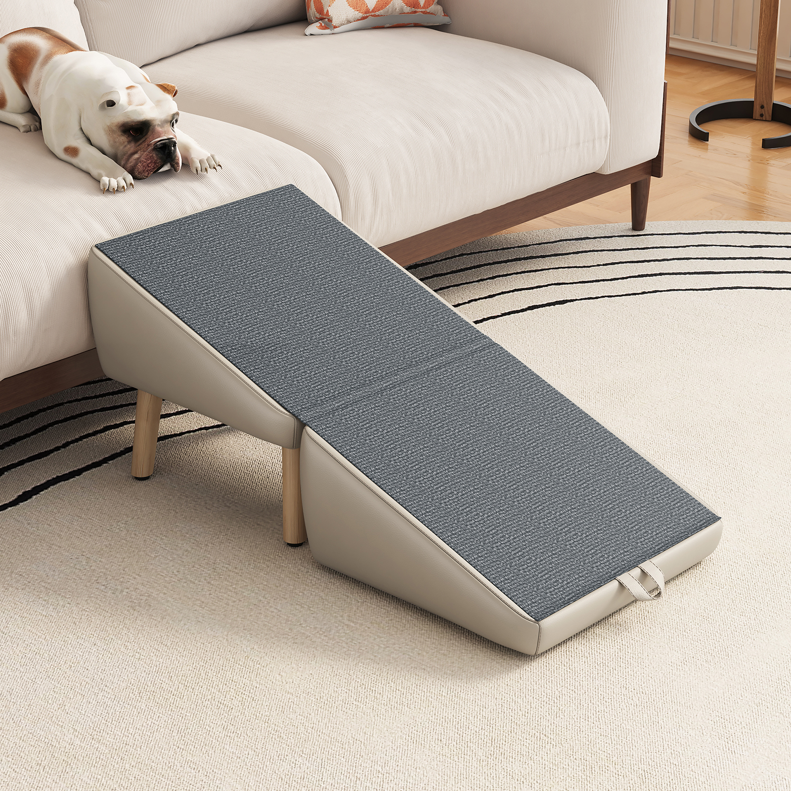UPGRADED Dog Stairs for Small Dogs and Cats, Dog Ramp for Couch and Bed, Foldable 2-in-1 Wooden Pet Steps for Puppy, Split Ottoman Design (Light Grey) — image 10