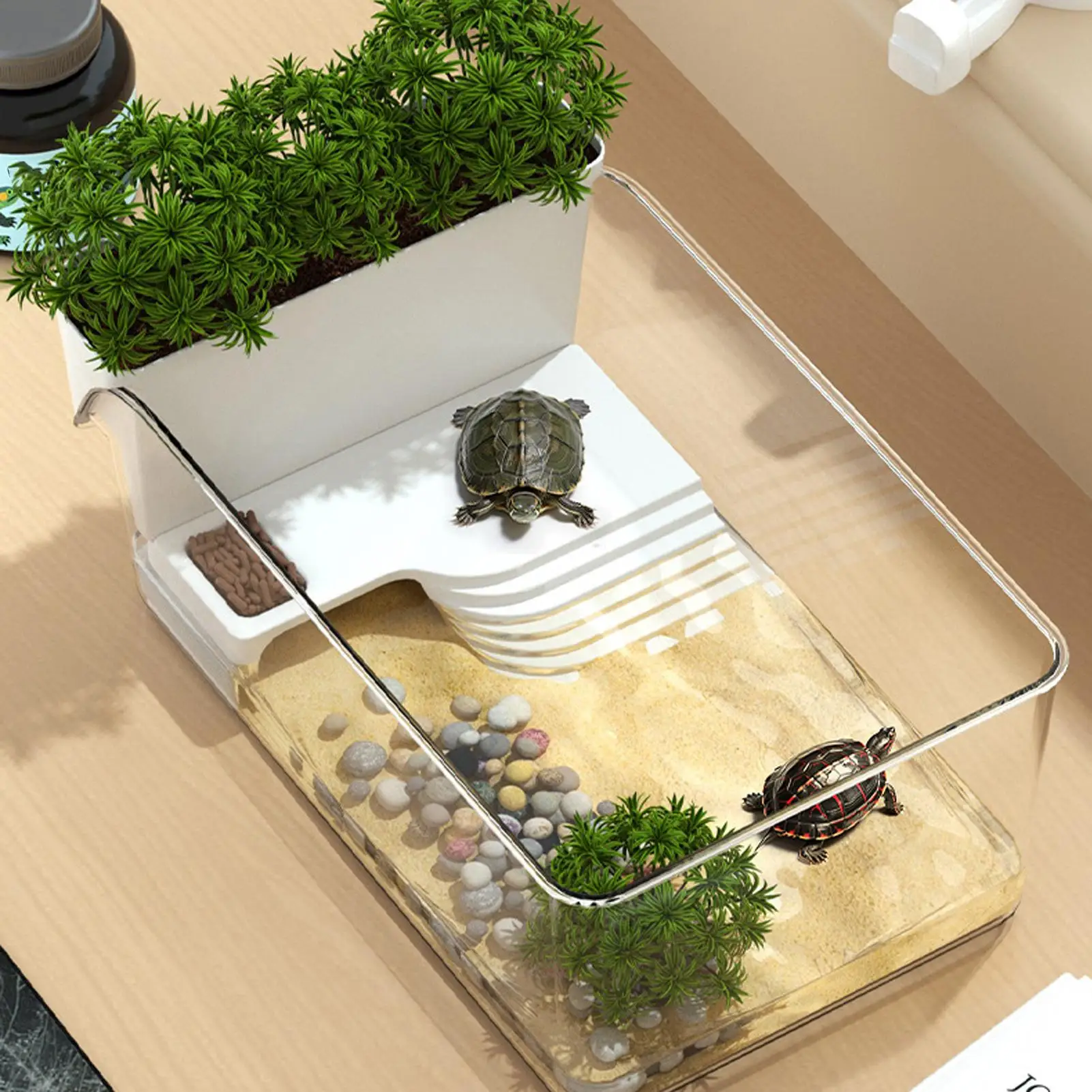 Transparent Turtle Tank With Basking Area Sun Climbing Landscapes Turtle Tank EcologicalLandscaping Aquarium — image 1