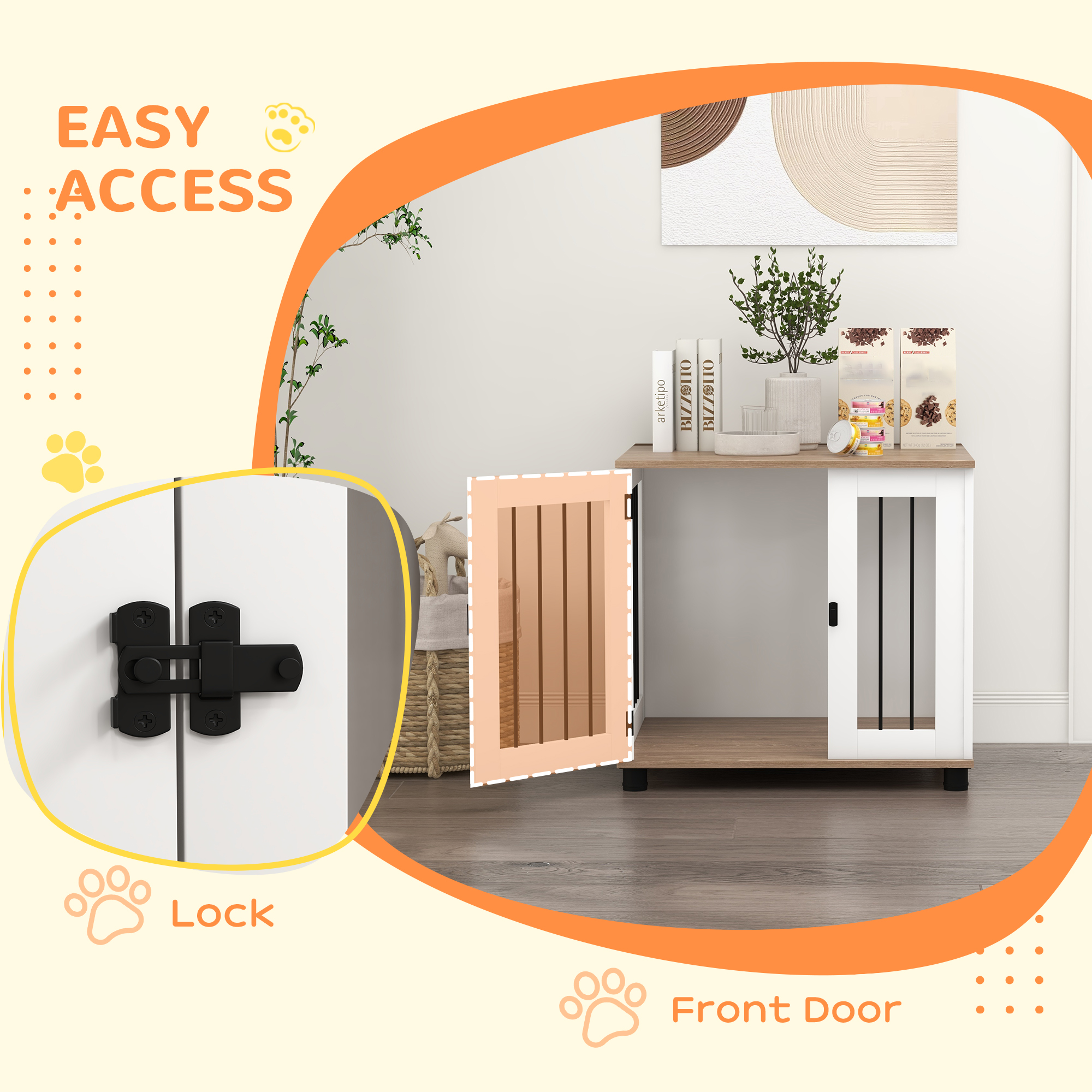 PawHut Caja de Perro para Interior, Mueble con Mesa y Puerta Conexión para Canes Pequeños y Medianos, Madera Walnut Marrón — imagen 2