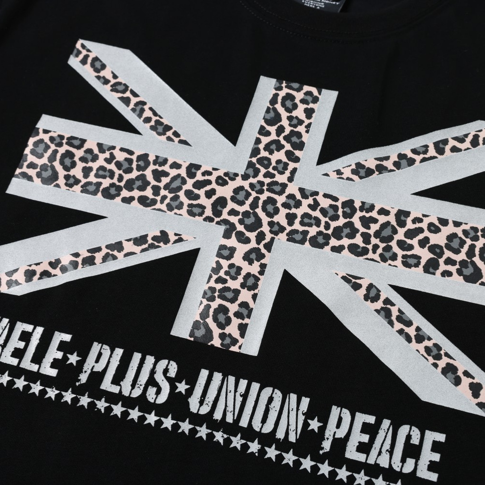 Leopard Print Union Jack Pattern Short Sleeve T-Shirt Unisex Trendy Distressed Letter Loose Top — image 4