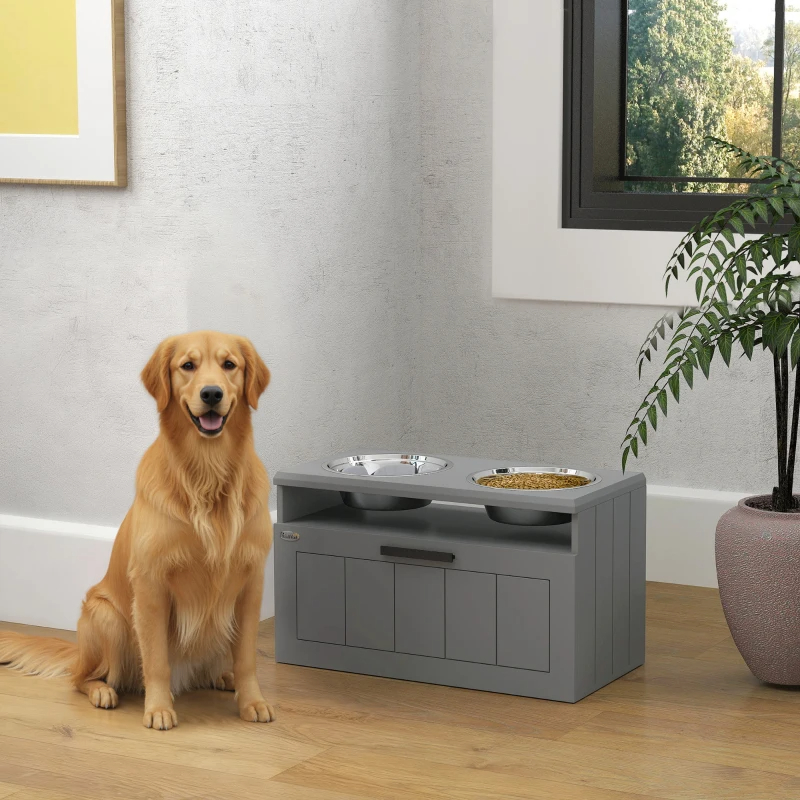 Comedor Elevado para Perros, Gran Raza - Soporte con 2 Tazas Inox de Alimento y Agua + Caja de Almacenamiento y Manta de Alimentación Lenta — imagen 7