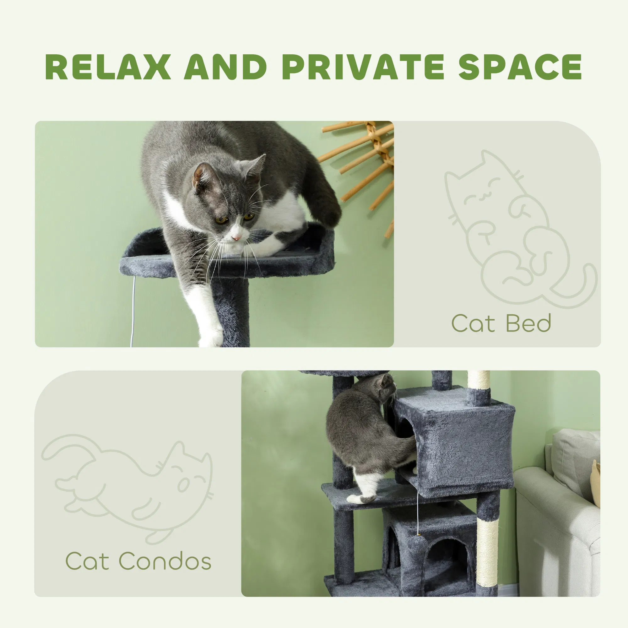 54" Cat Tree, Multi-Level Cat Tower with Scratching Posts, Cat Condos, Bed, Platforms, Ramp, Toy Ball, Dark Grey — image 4