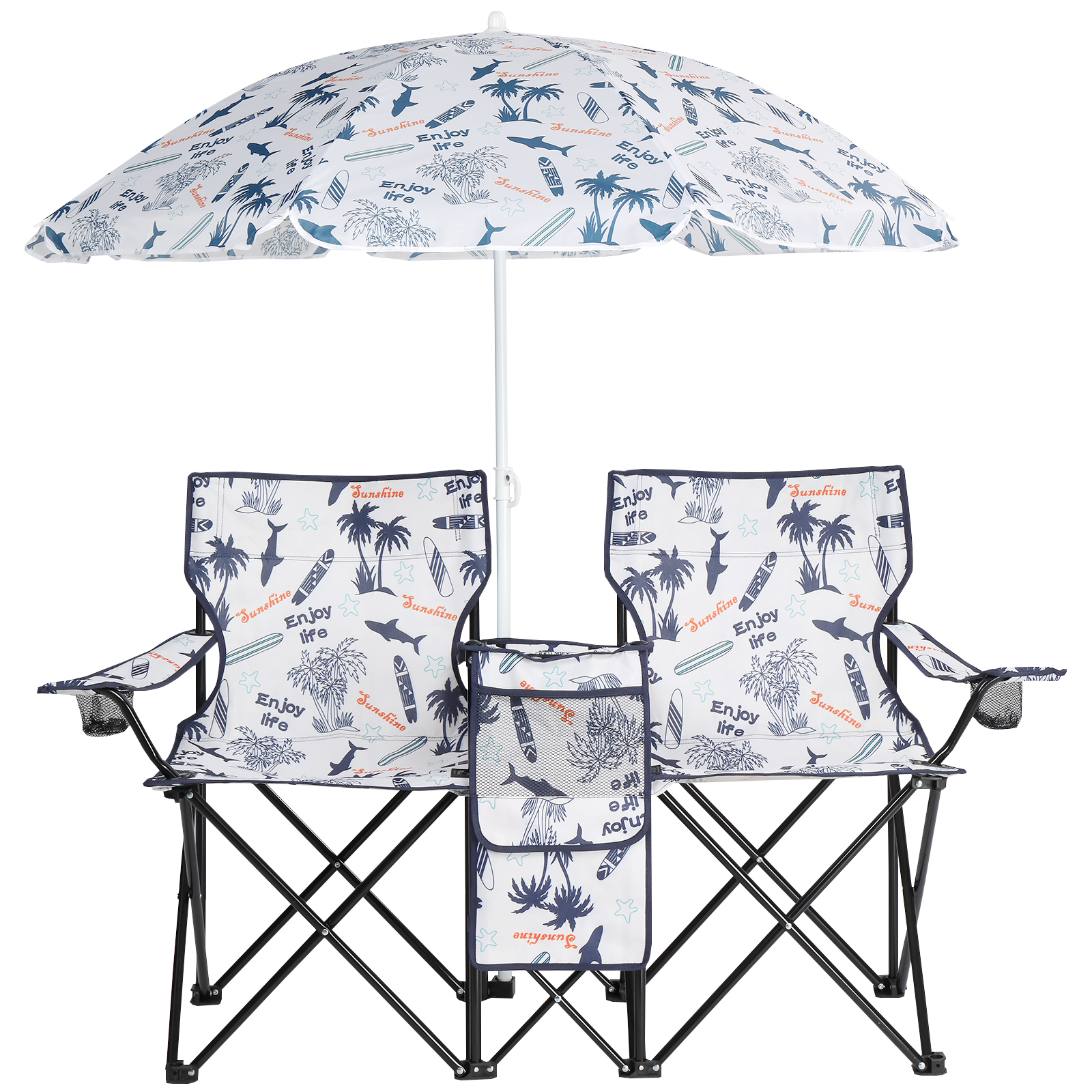 Silla de Pesca con Patrón de Palmera de Coco, con Sombrilla, Sillas de Camping — imagen 10
