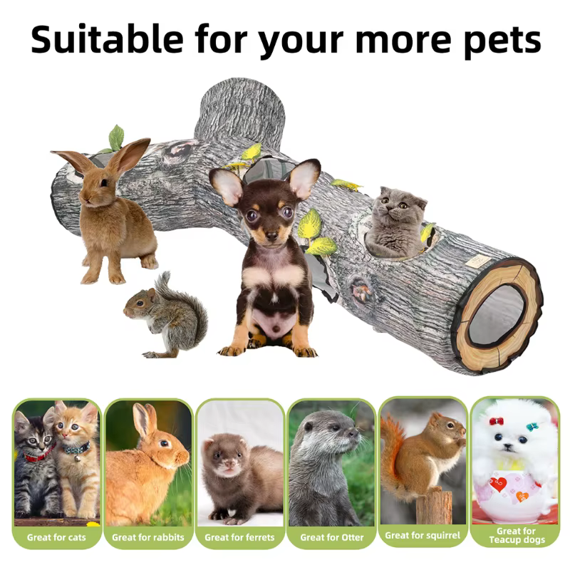 Big Collapsible Cat Tunnel Cat Toys Play Tunnel Durable Polyester Tree Pattern Hideaway Crinkle Tunnel for Small Pet — image 3