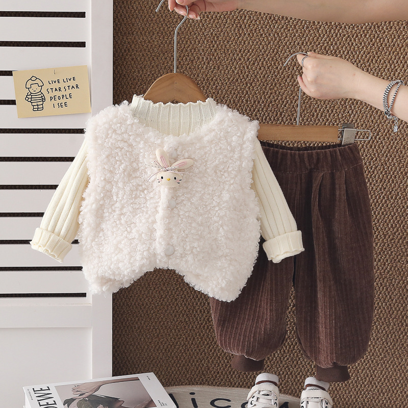 Stylish Girls Fleece-Lined Three-Piece Set with Rabbit Vest — image 7