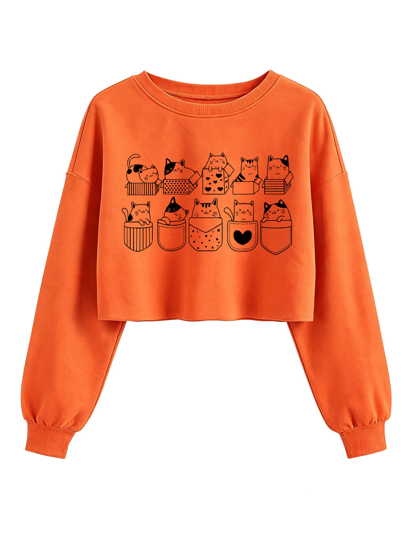 Paper box cat pattern long sleeved short top — image 6