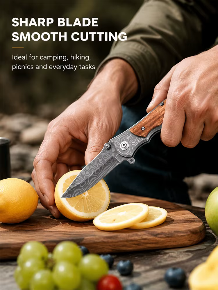 Damascus Folding Outdoor Portable Camping Knife with Sharp Blade Suitable for Hunting, Hiking, Fishing — image 5