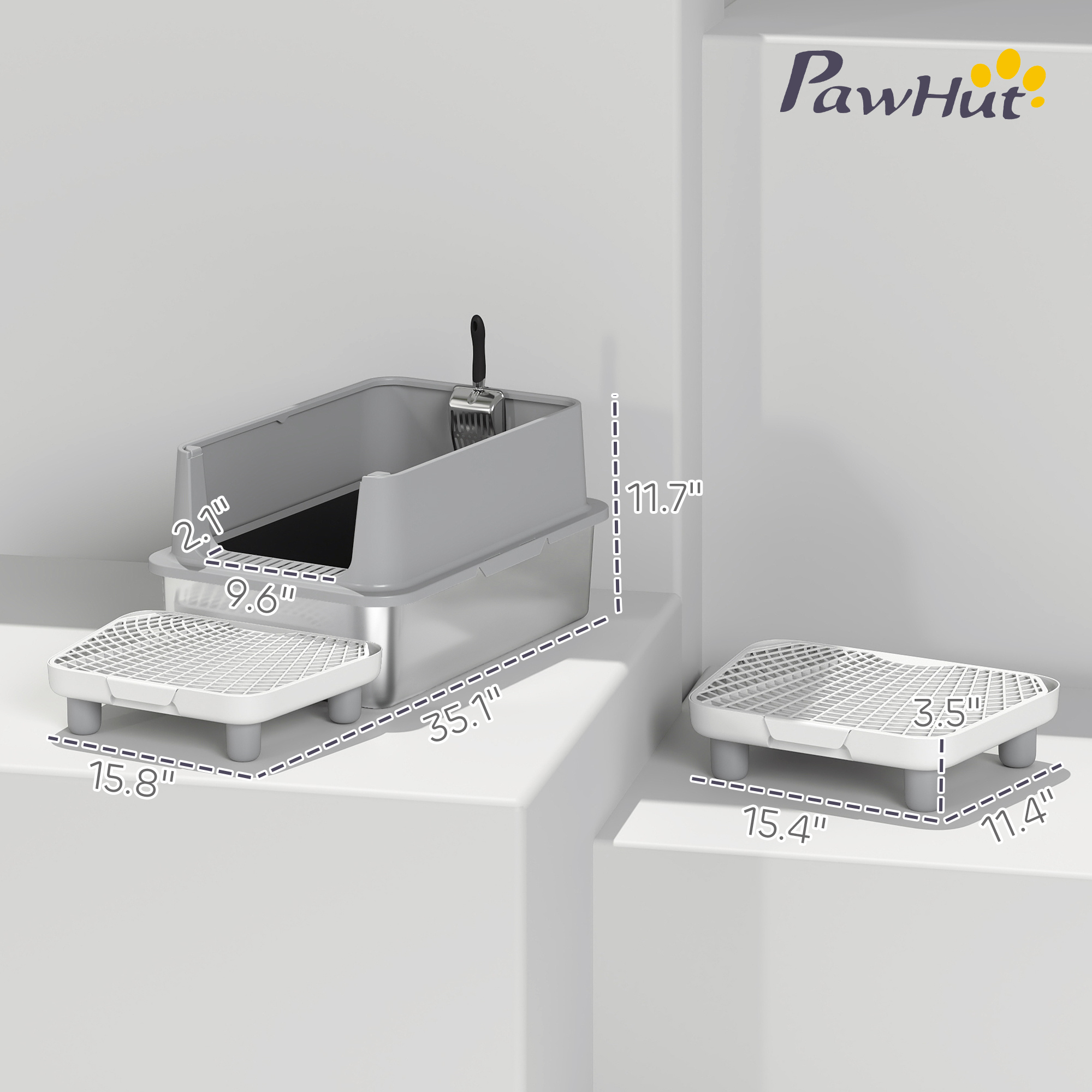 Extra Large Stainless Steel Cat Litter Box With Scoop & Pad, Anti-Urine Leakage, Easy Cleaning, Non-Sticky — imagen 3