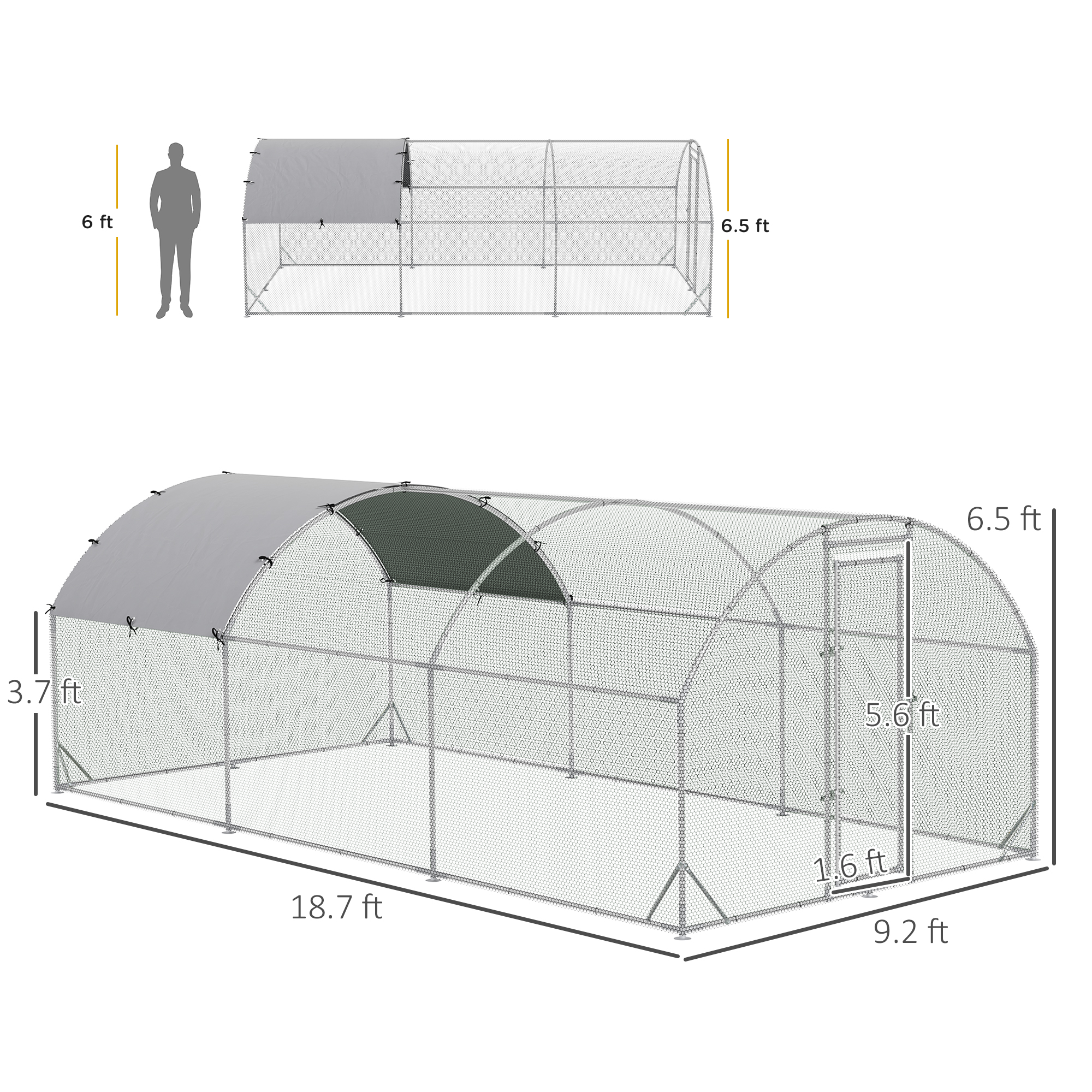 Large Chicken Coop Metal Chicken Run with Waterproof and Anti-UV Cover, Dome Shaped Walk-in Fence Cage Hen House for Outdoor and Yard Farm Use, 1" Tube Diameter, 9.2 x 18.7 x 6.5 — imagen 4